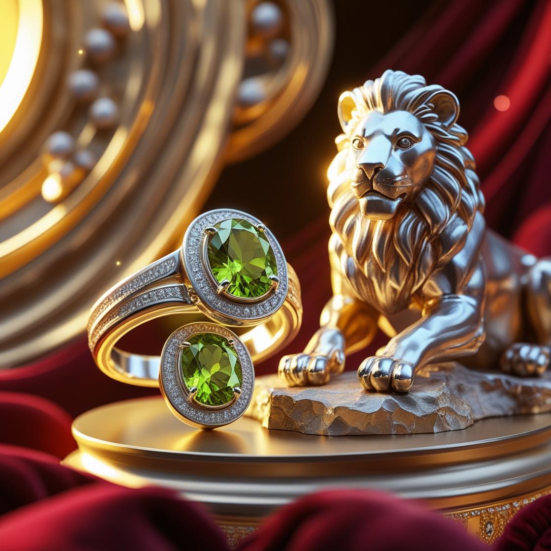 Silver Peridot jewellery with Leo zodiac and lion symbol — showcasing the fiery elegance of August's birthstone