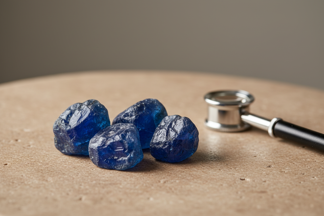 rough sapphires next to jewellery loupe