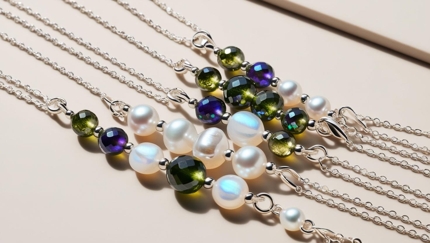 multiple bracelets with different designs representing trends in june birthstone jewellery