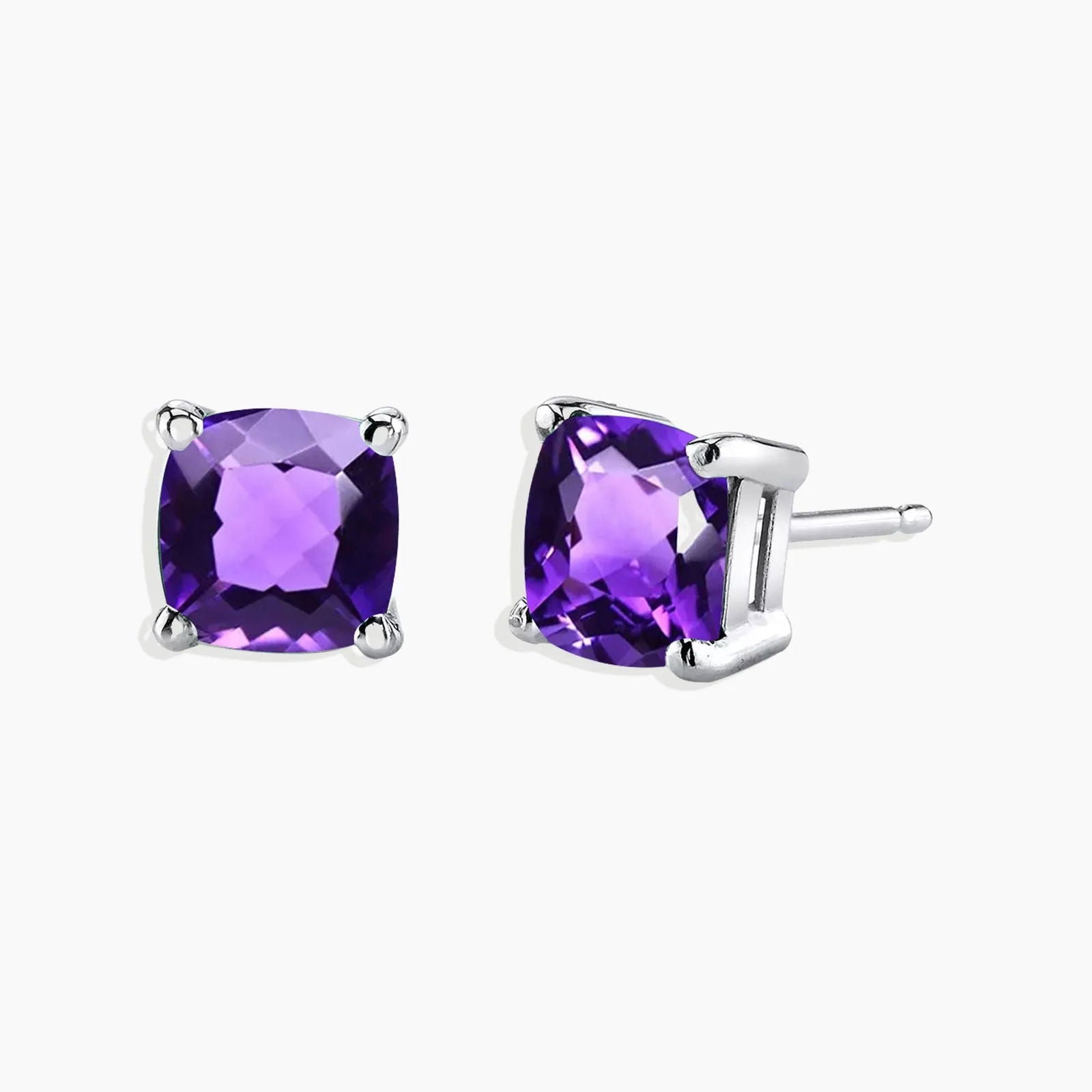 Amethyst Stud Earrings | Round, Pear, Cushion, Oval,Heart | February Birthstone in Sterling Silver - Irosk Australia