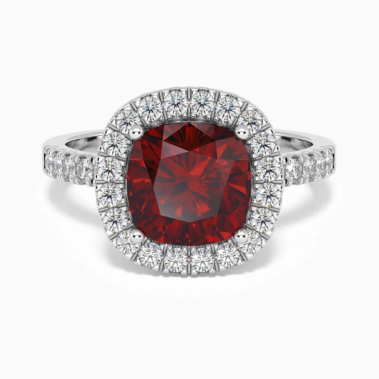 top view image of cushion cut garnet ring
