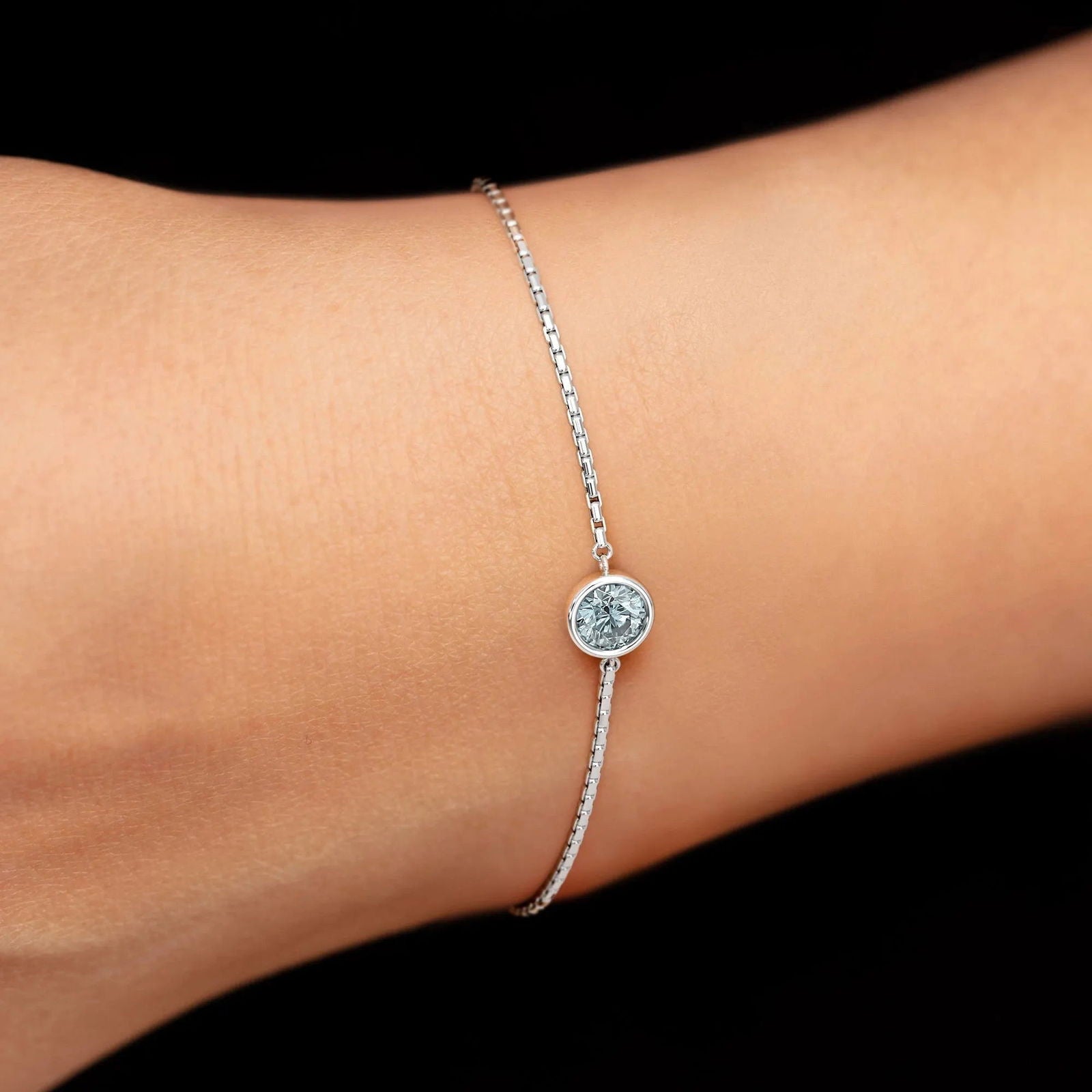 aquamarine bracelet on wrist
