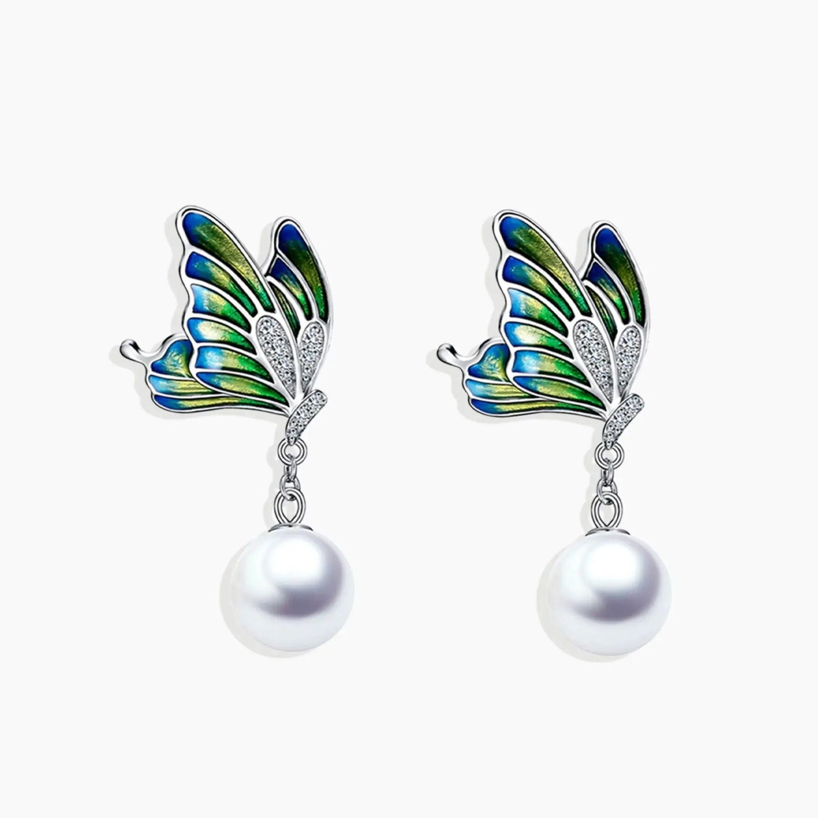 green butterfly pearl earrings