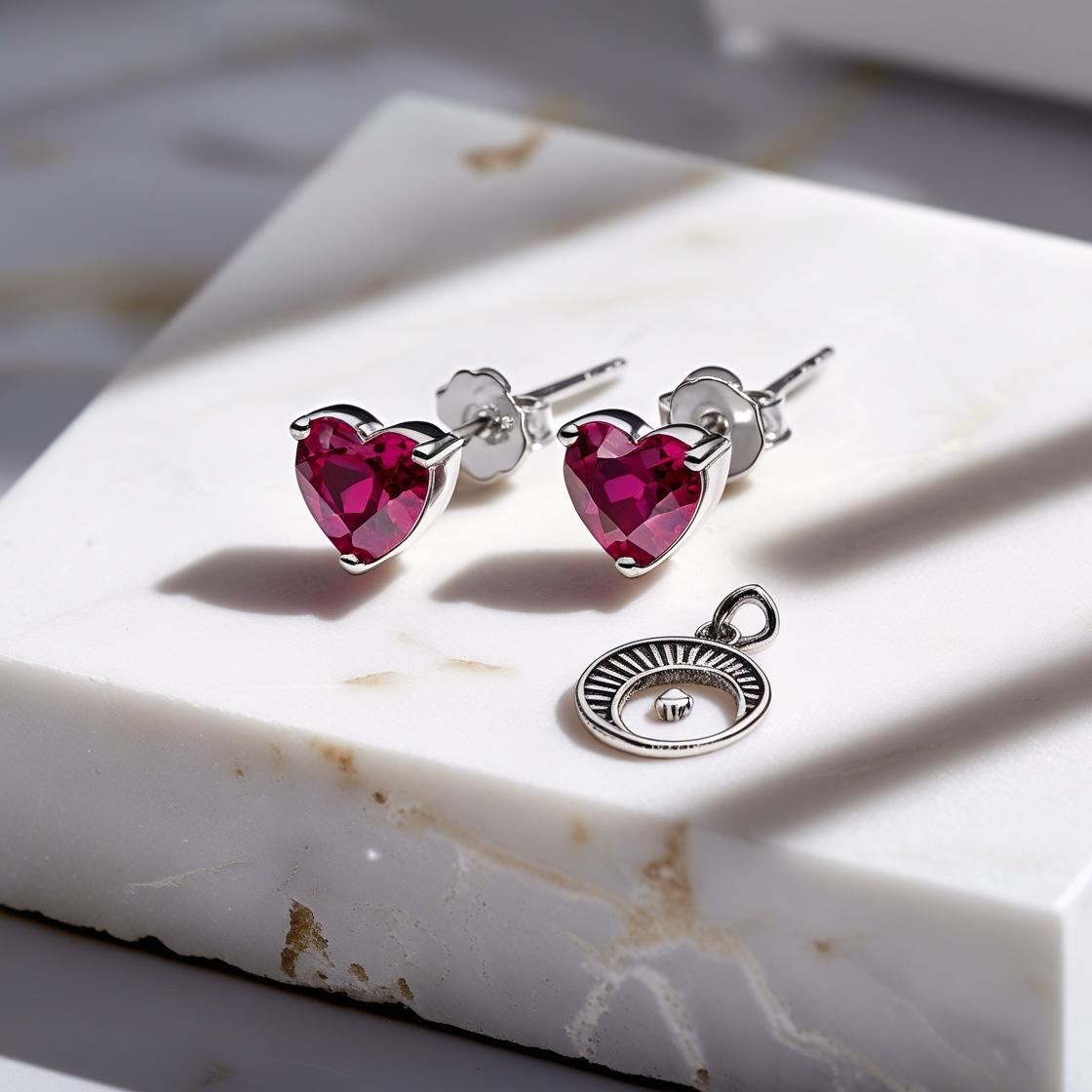 red ruby heart earrings representing zodiac cancer jewellery