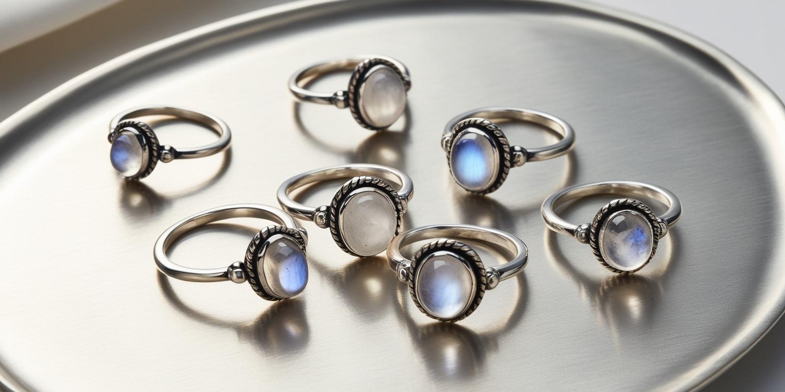 moonstone rings in a tray