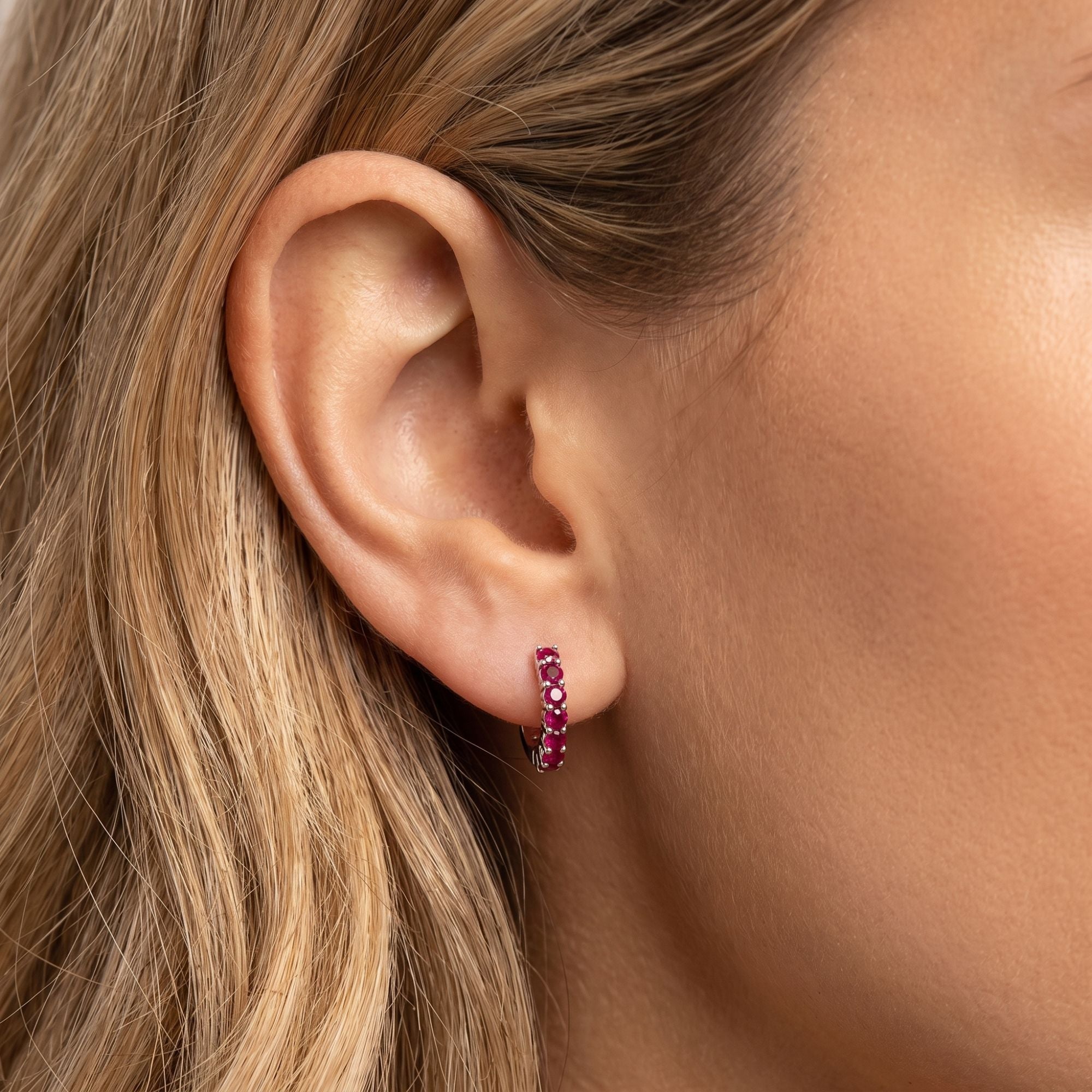 Ruby Huggie Earrings in Sterling Silver | Irosk