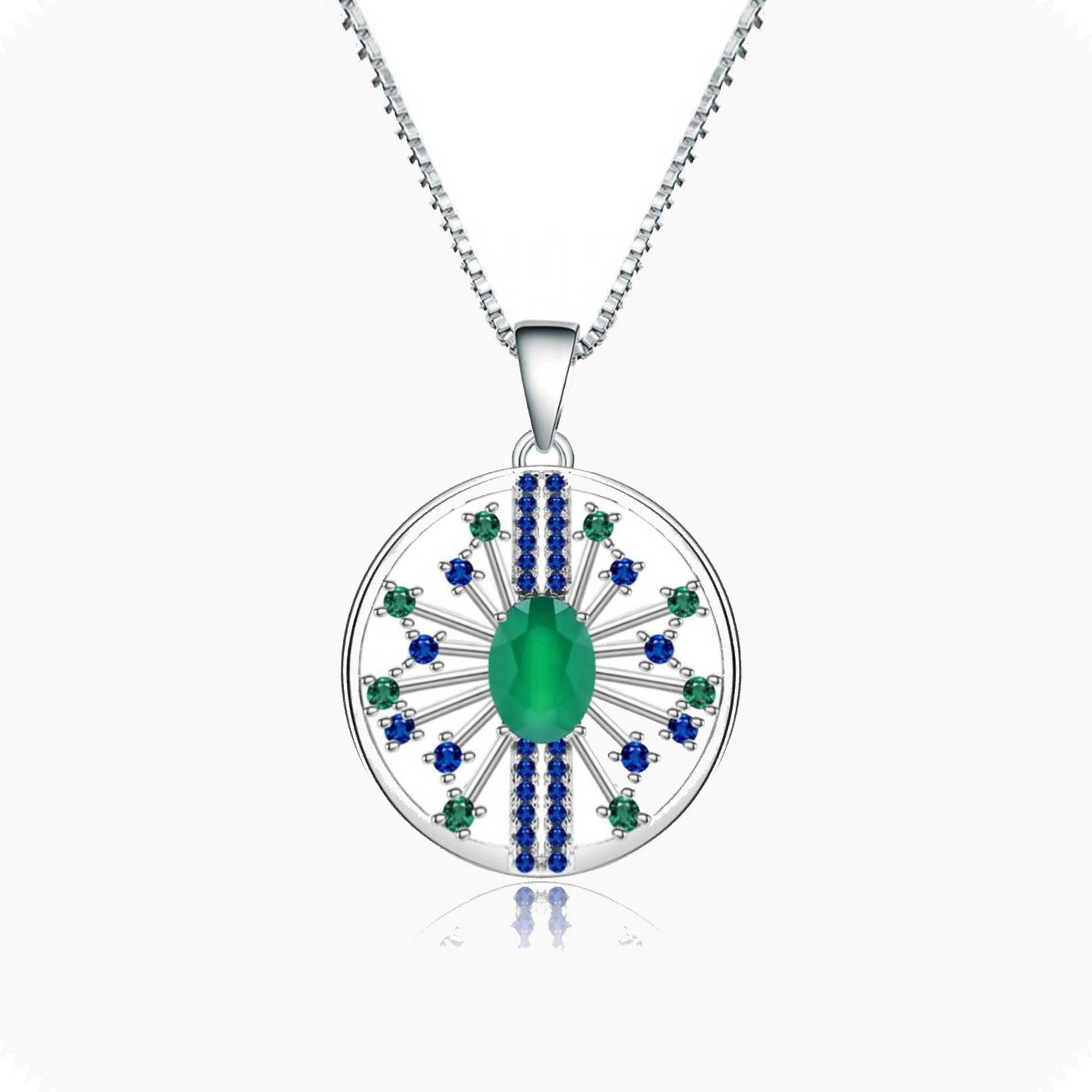 Chrysoprase Pendant in Sterling Silver with Lab Emerald & Sapphire