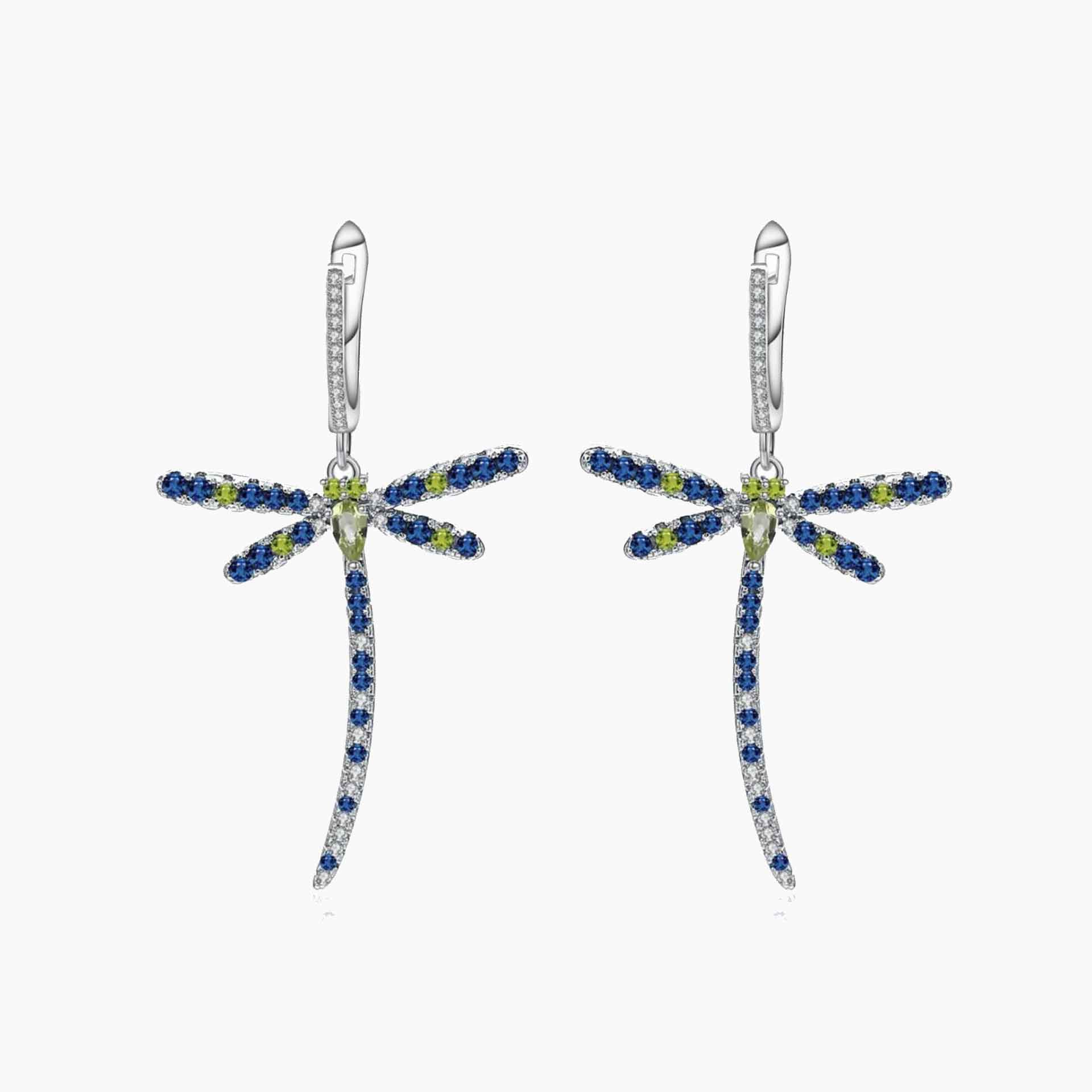 Dragonfly Earrings with Peridot & Swiss Blue Topaz | Irosk ®