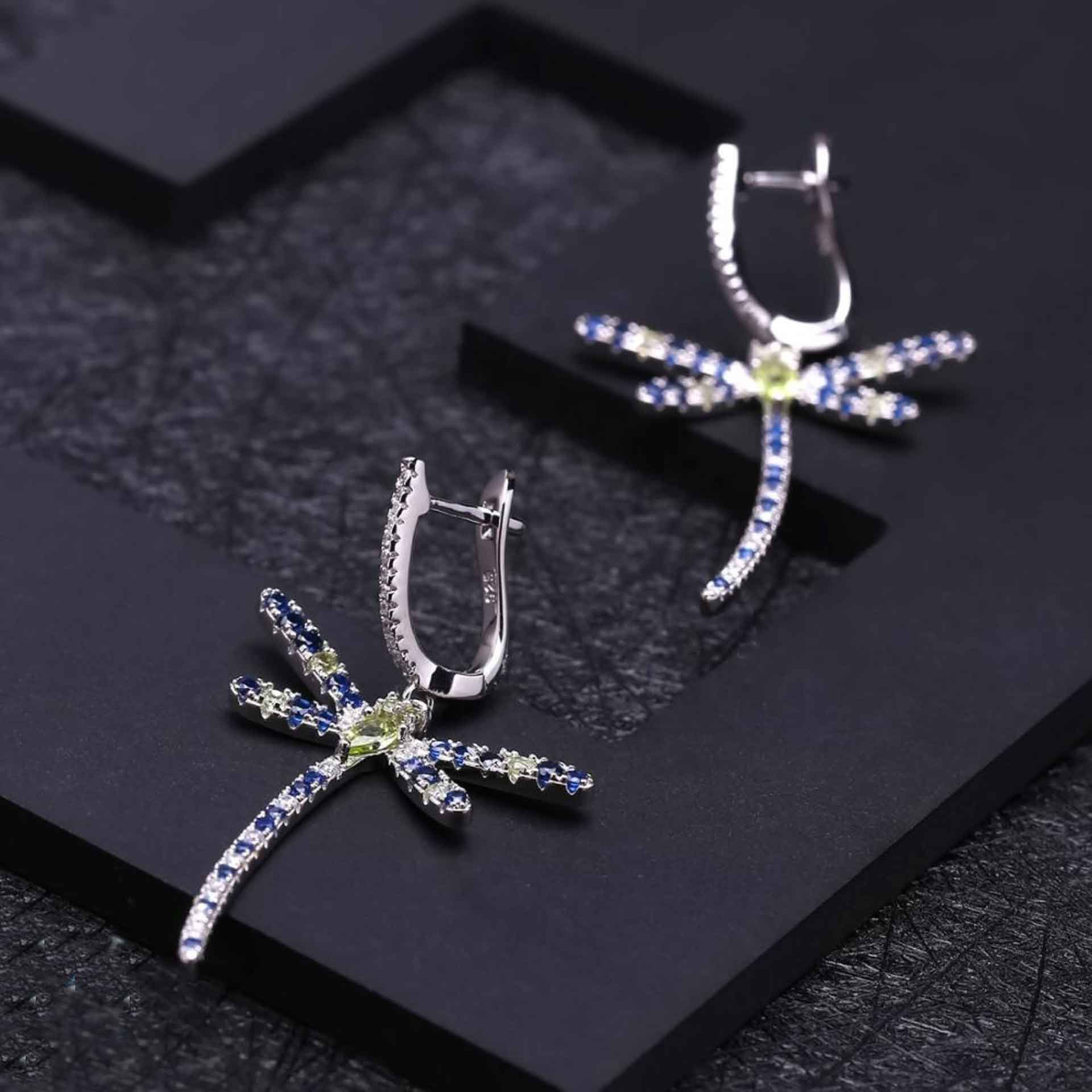 Dragonfly Earrings with Peridot & Swiss Blue Topaz | Irosk ®