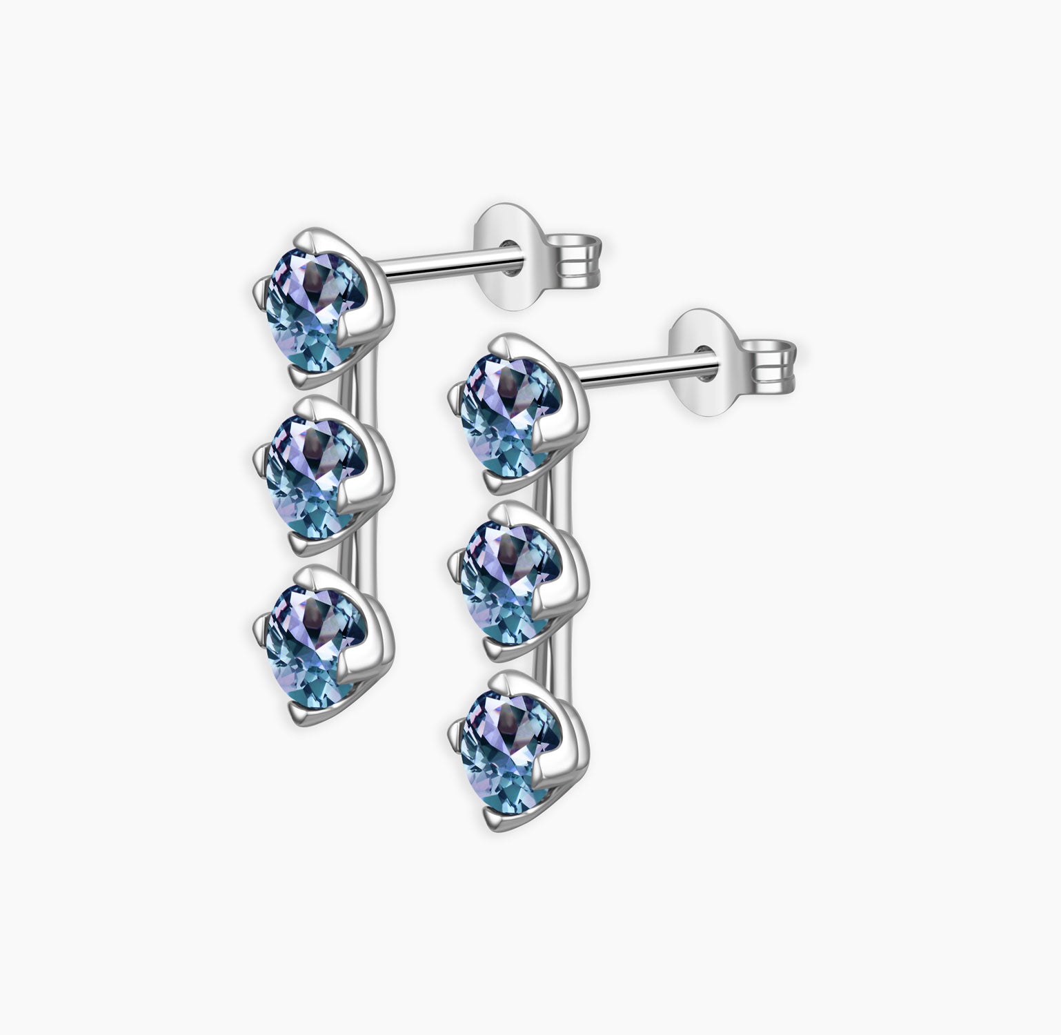 Alexandrite 3-Stone Stud Earrings in Silver | Irosk®