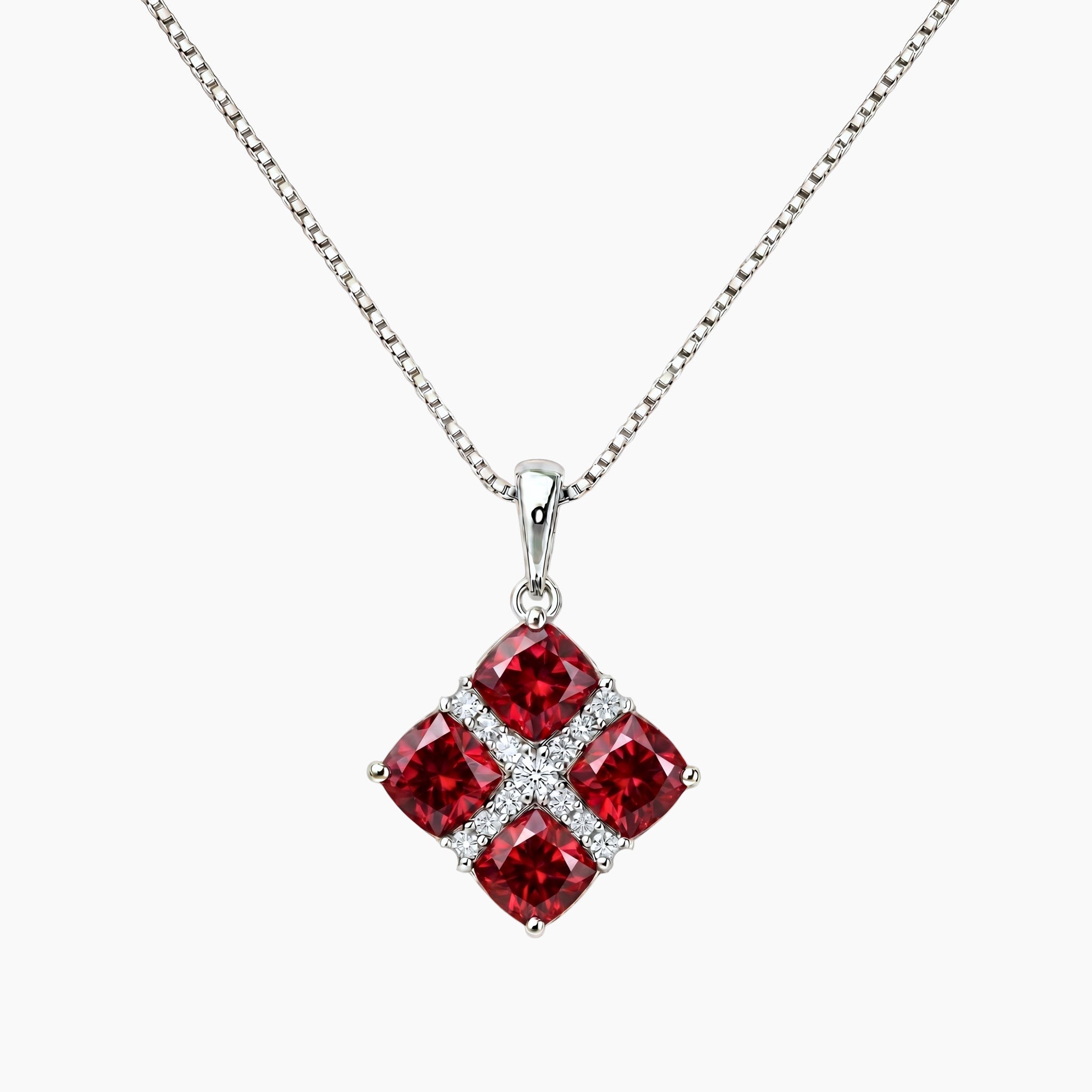 Ruby Cluster Pendant in Sterling Silver