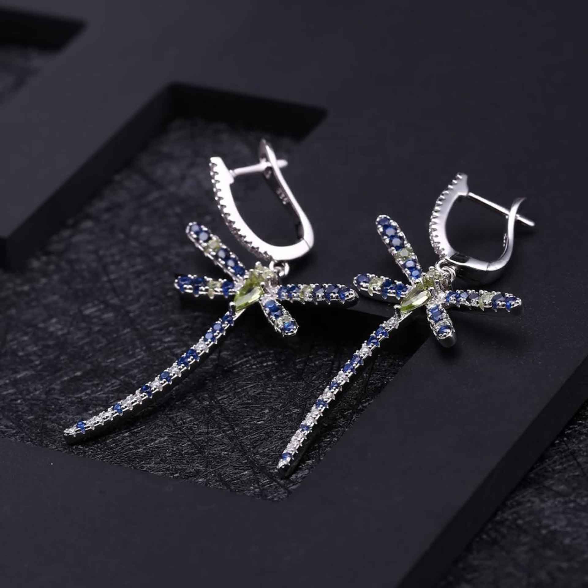 Dragonfly Earrings with Peridot & Swiss Blue Topaz | Irosk ®
