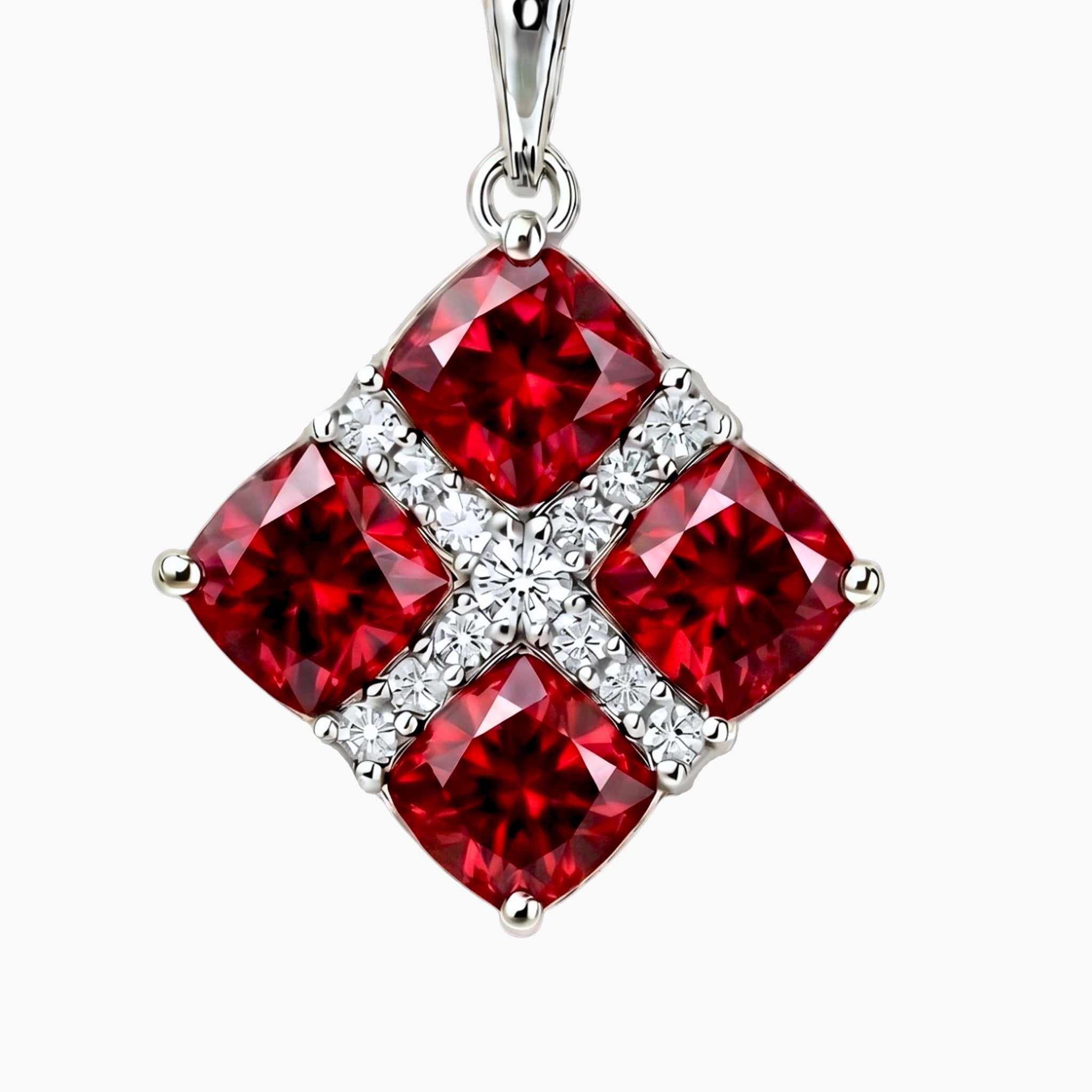 Ruby Cluster Pendant in Sterling Silver