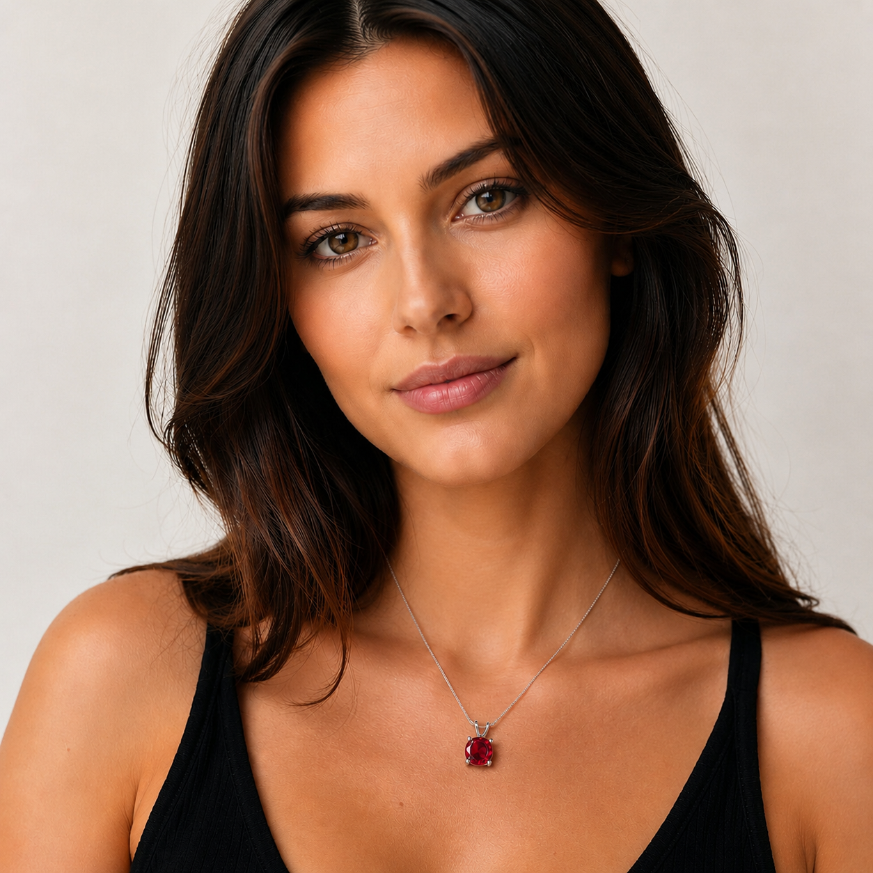 Ruby Round Pendant Necklace in Sterling Silver | Irosk