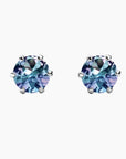 Front-facing Alexandrite silver earrings with colour-changing round gemstones – elegant everyday studs