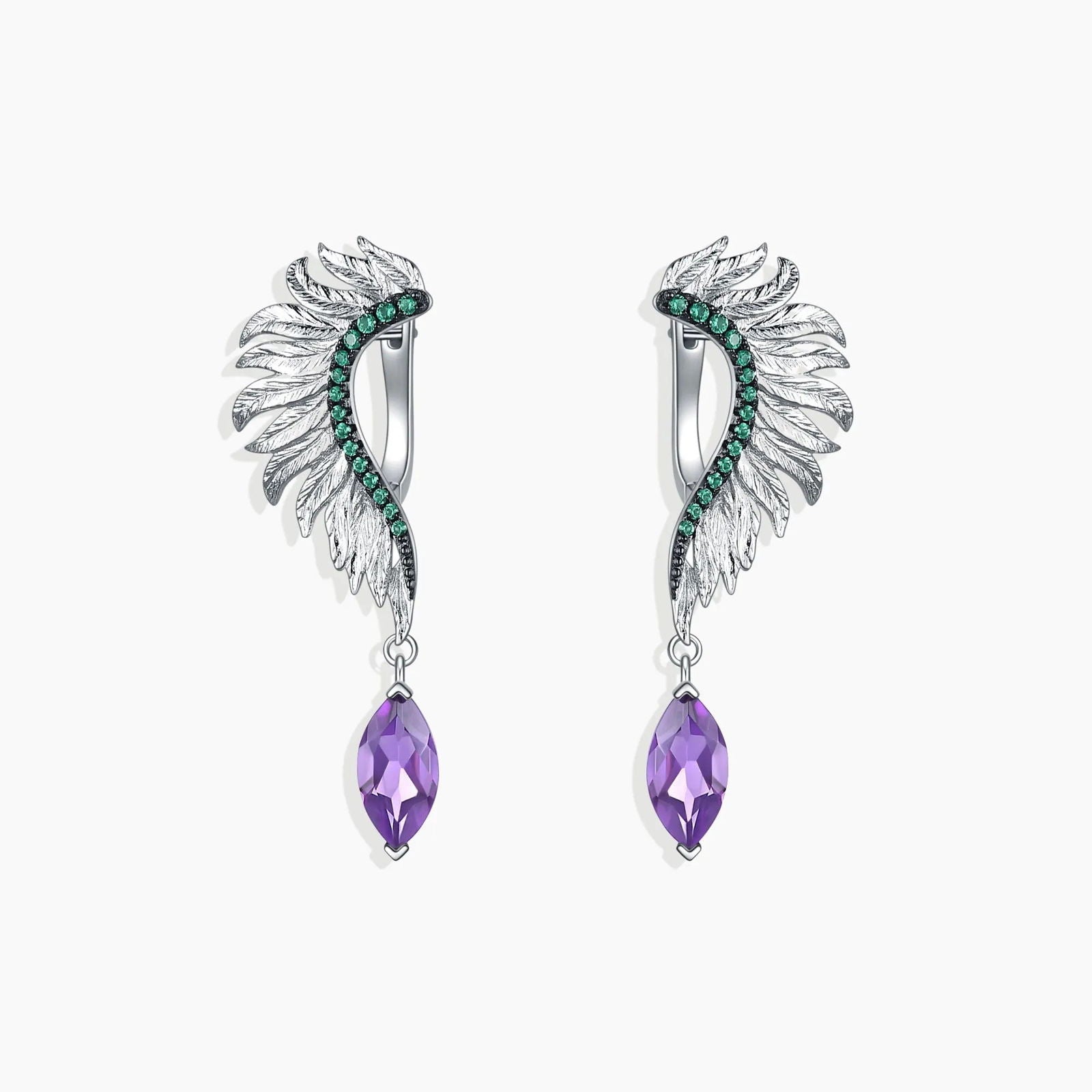 Amethyst Feather Earrings in Sterling Silver - Irosk Australia