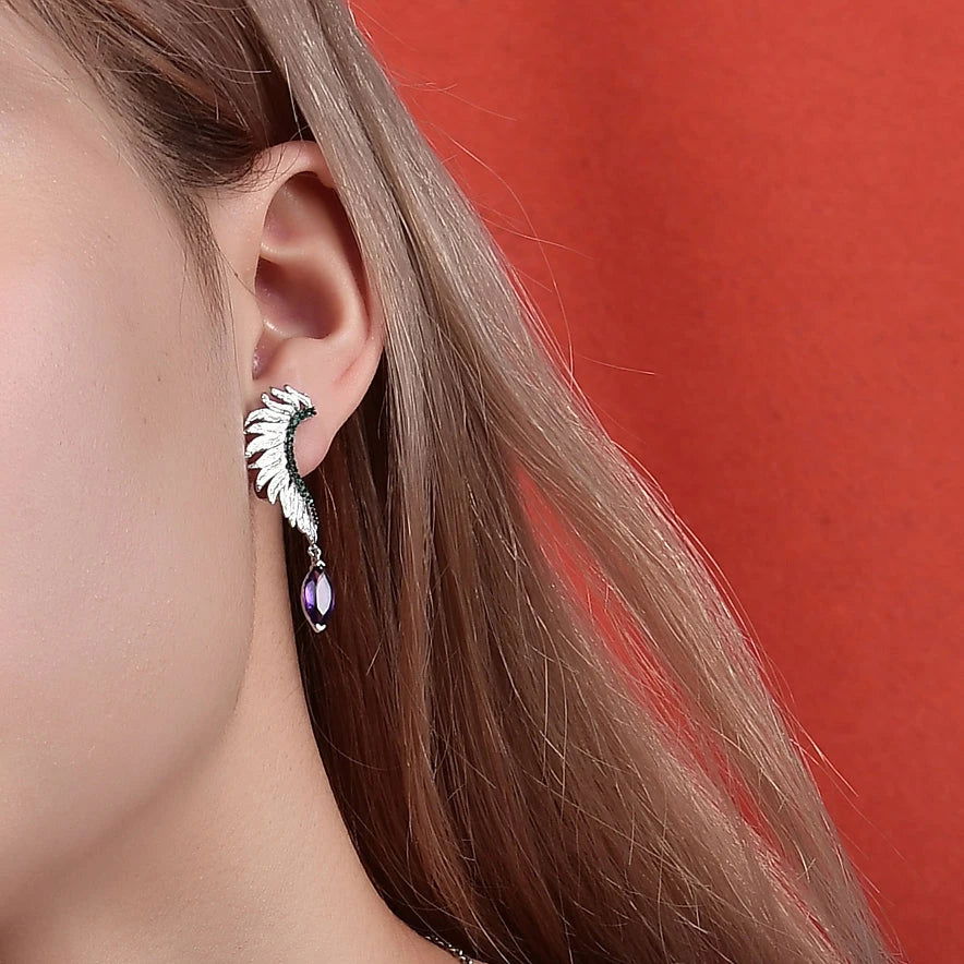 Amethyst Feather Earrings in Sterling Silver - Irosk Australia