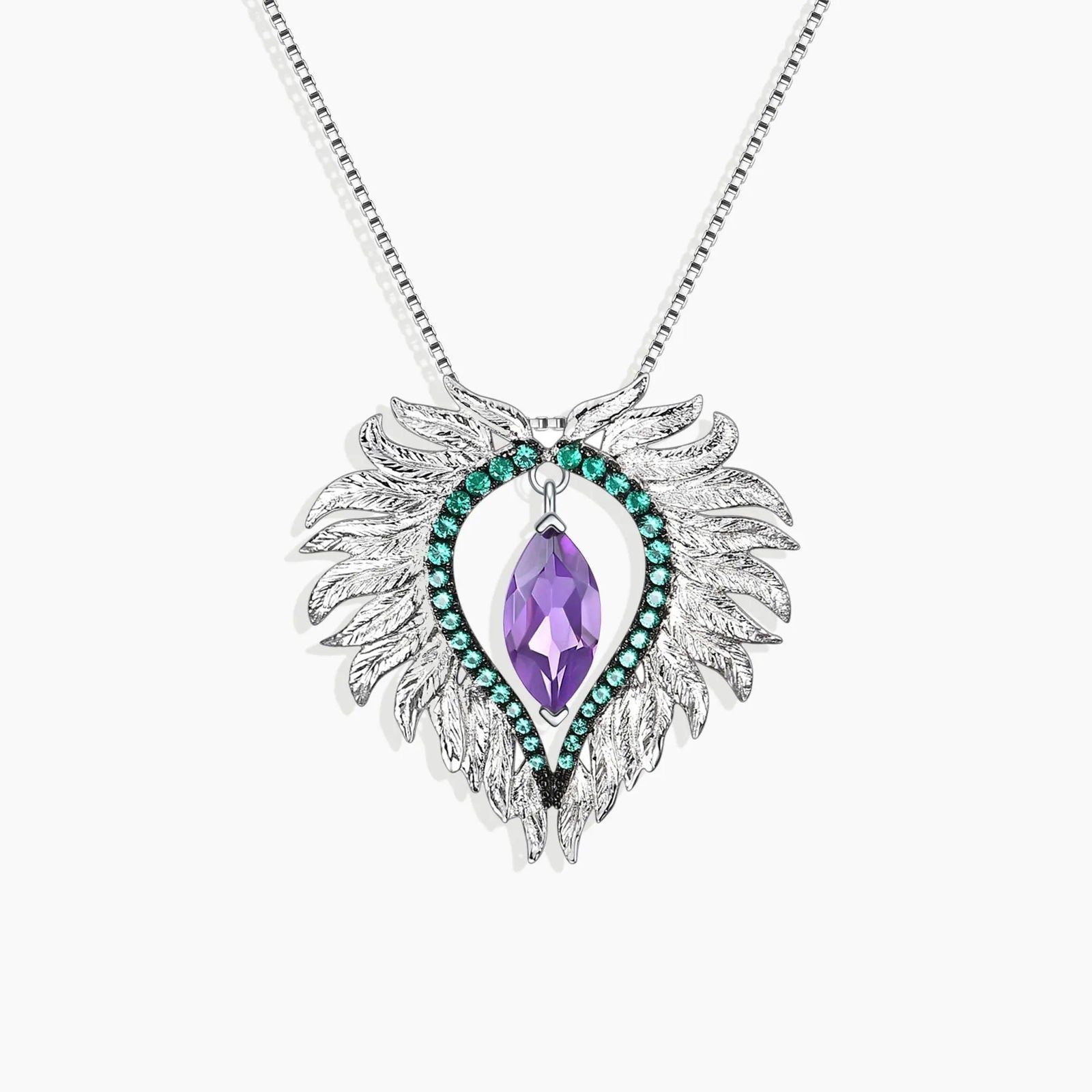 Amethyst Feather Pendant in Sterling Silver - Irosk Australia