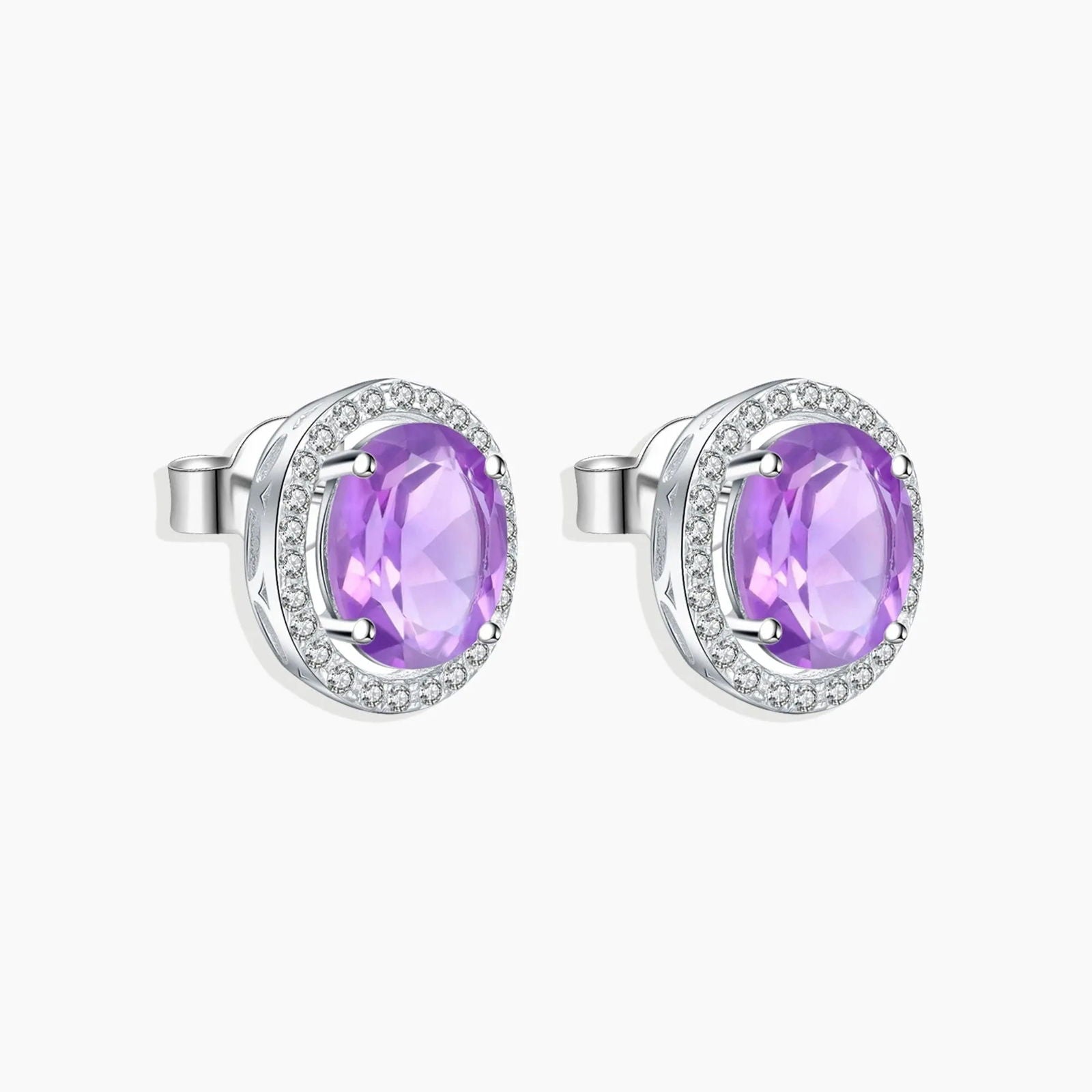 Amethyst Oval Cut Regal Earrings in Sterling Silver - Irosk Australia