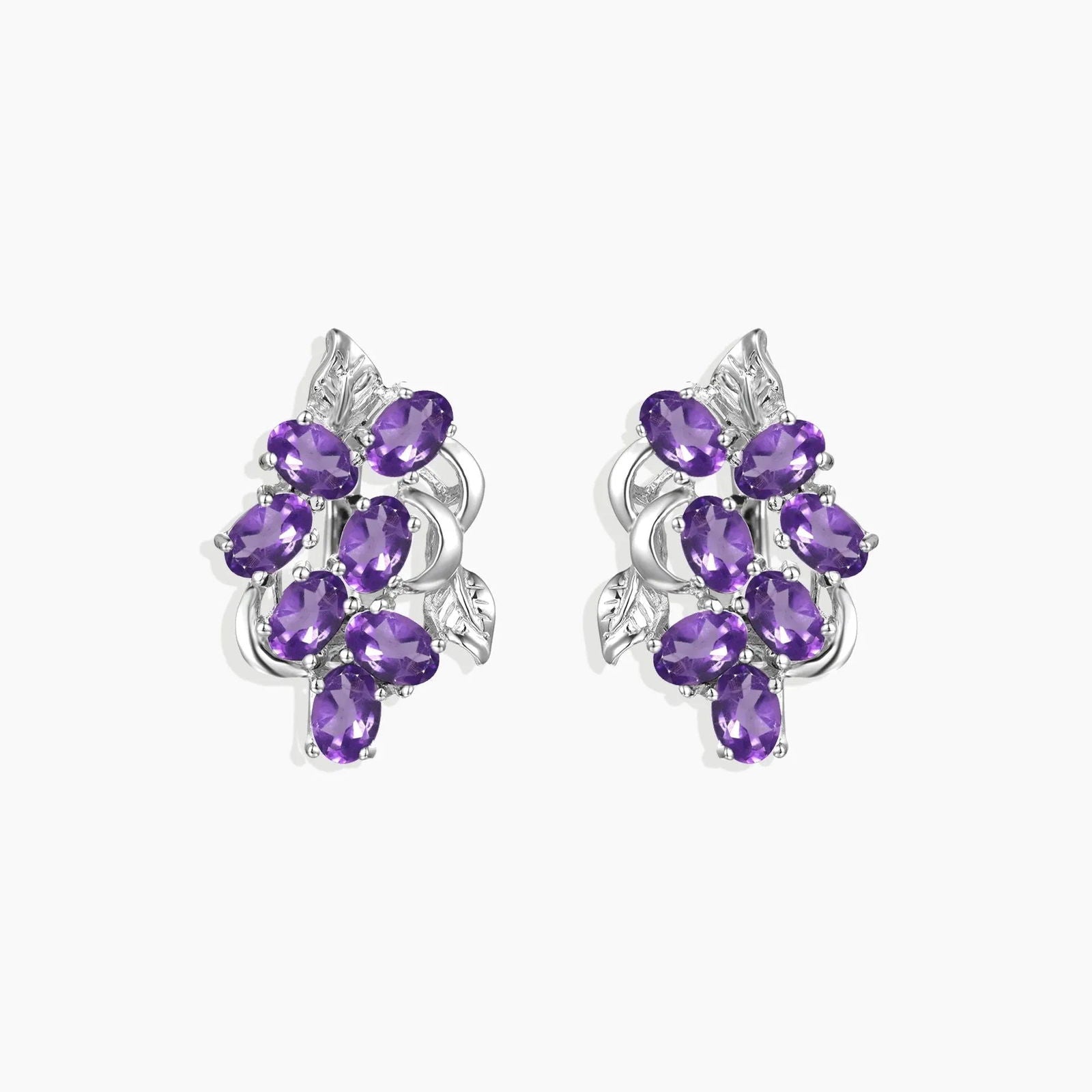 Amethyst Oval Cut Snowflake Earrings in Sterling Silver - Irosk Australia