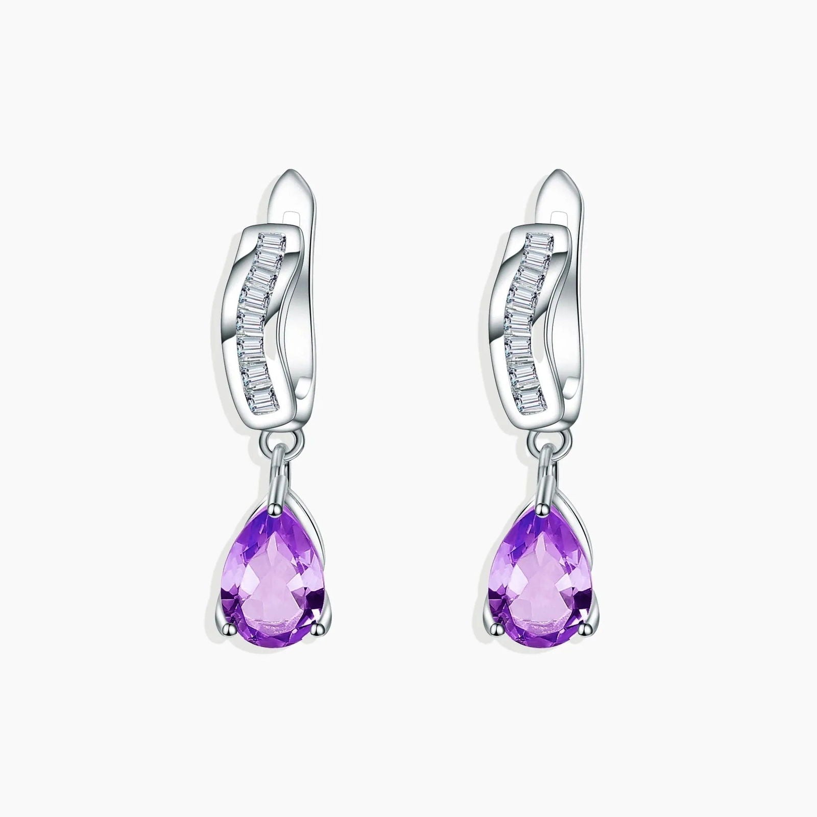 Amethyst Pear Cut Drop Earrings in Sterling Silver - Irosk Australia