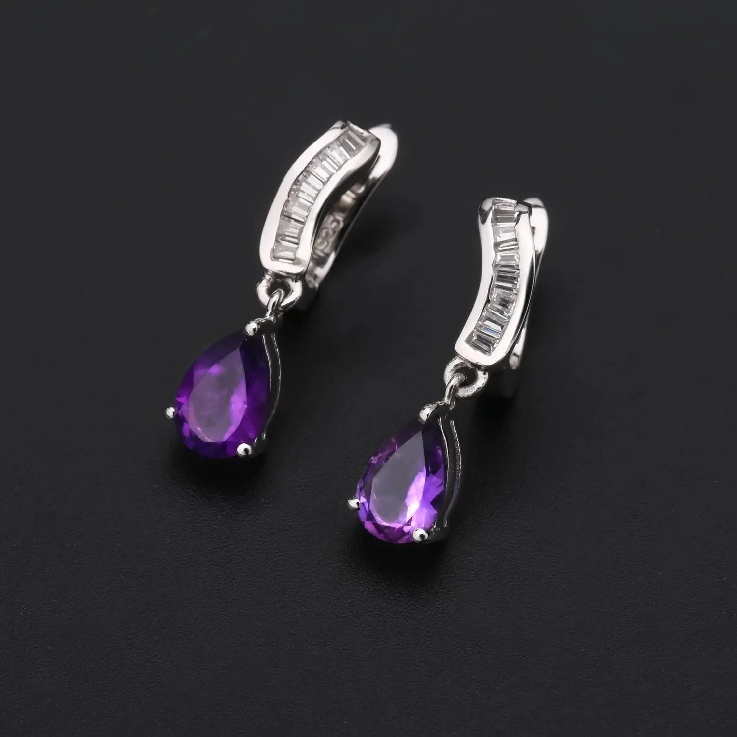Amethyst Pear Cut Drop Earrings in Sterling Silver - Irosk Australia