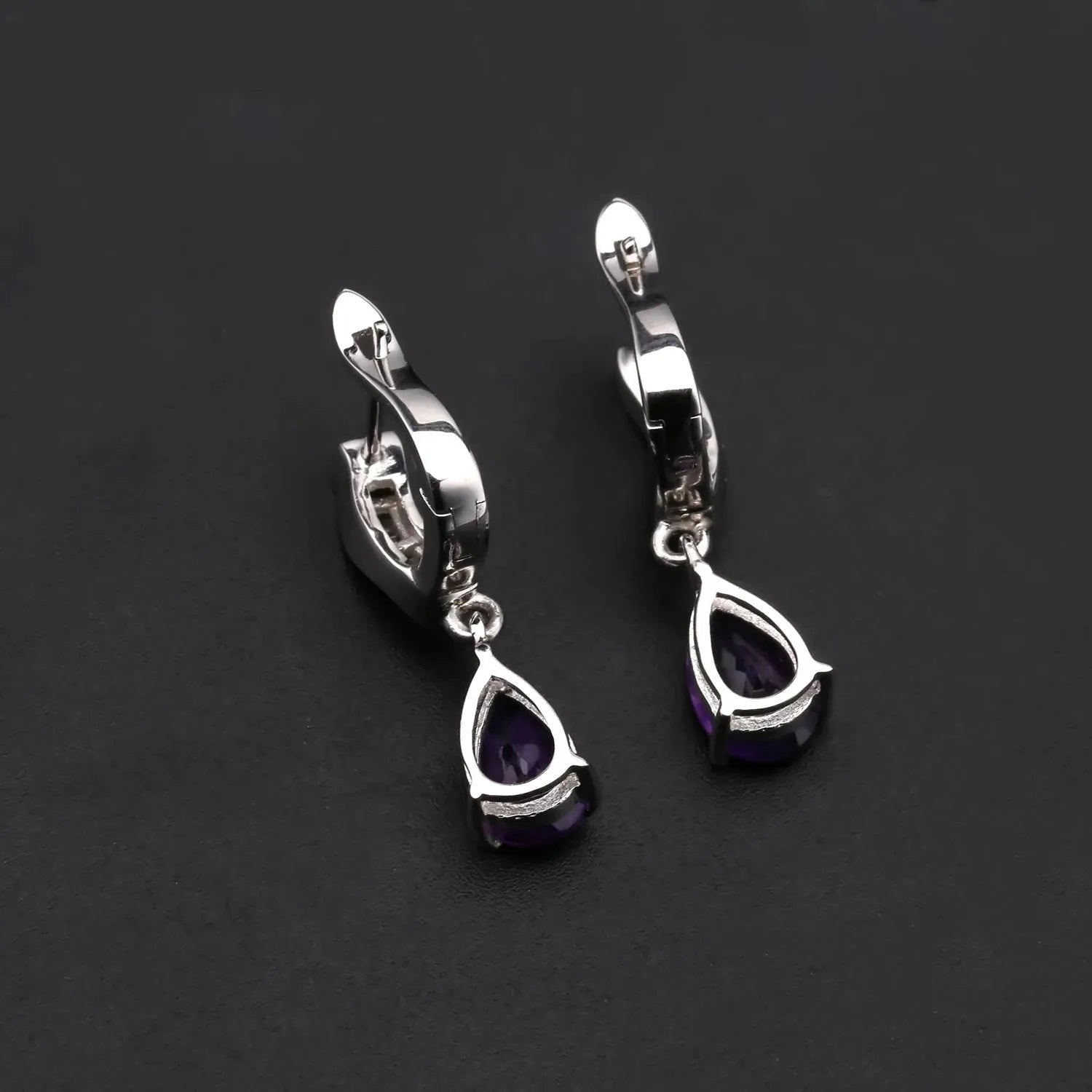 Amethyst Pear Cut Drop Earrings in Sterling Silver - Irosk Australia