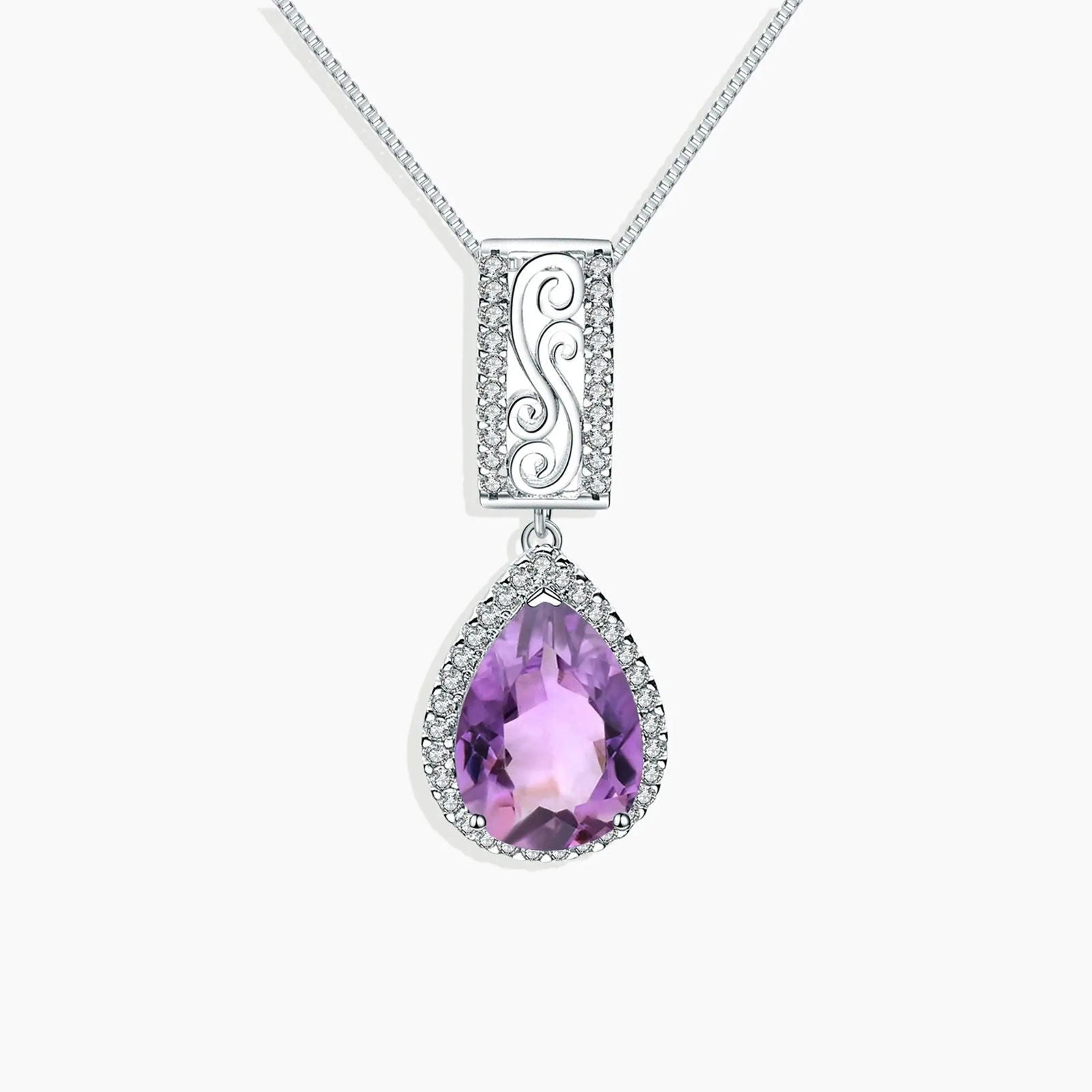 Amethyst Pear Cut Halo Necklace in Sterling Silver - Irosk Australia