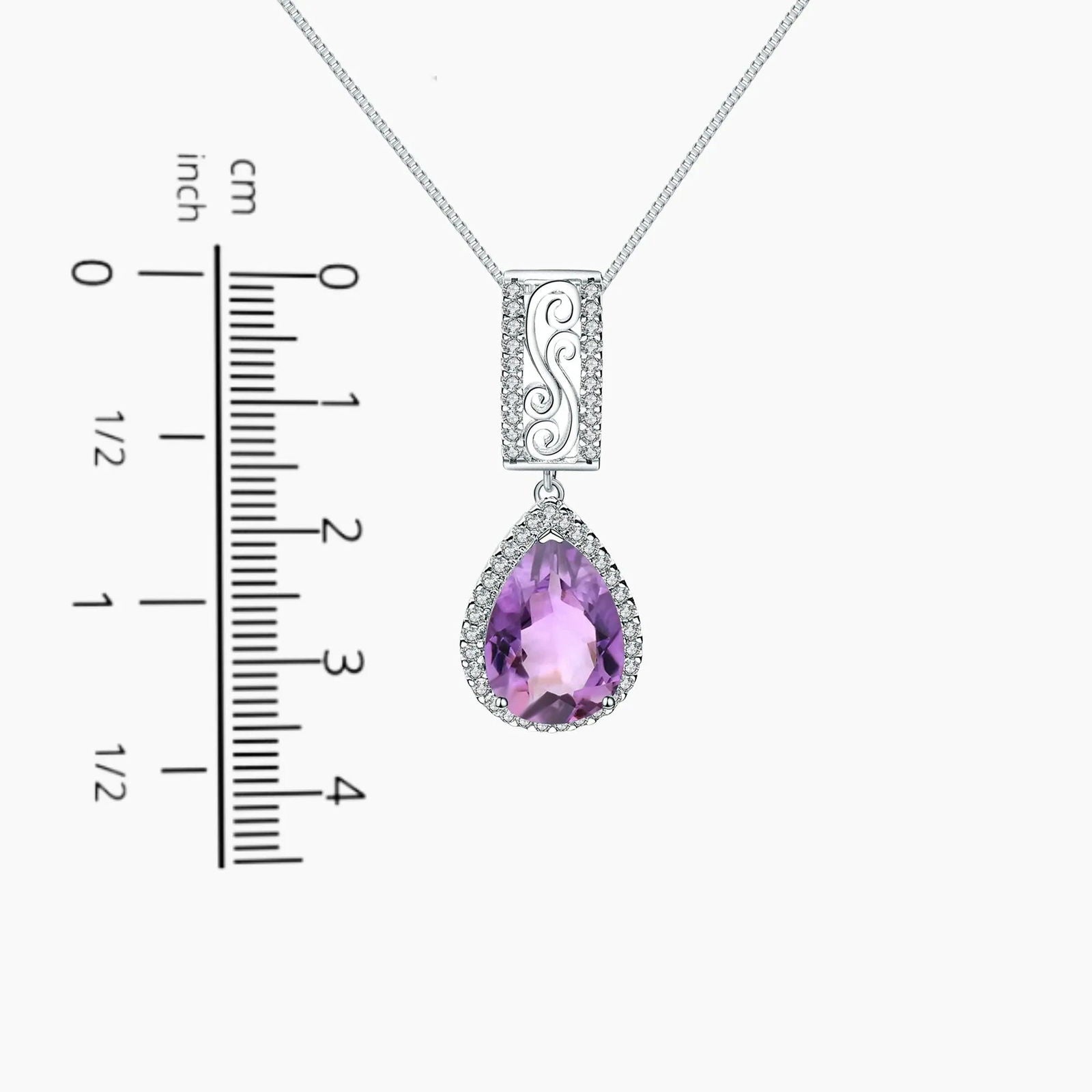 Amethyst Pear Cut Halo Necklace in Sterling Silver - Irosk Australia