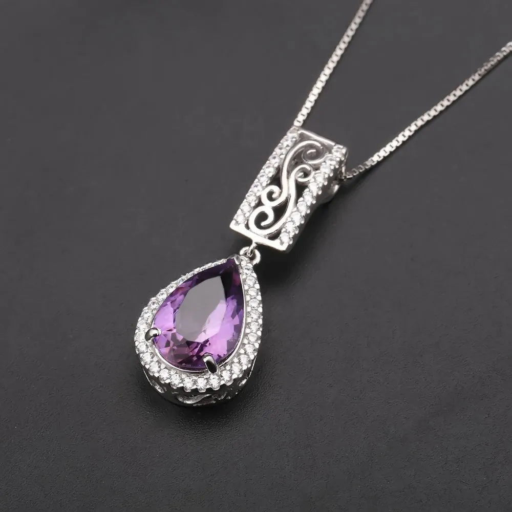 Amethyst Pear Cut Halo Necklace in Sterling Silver - Irosk Australia