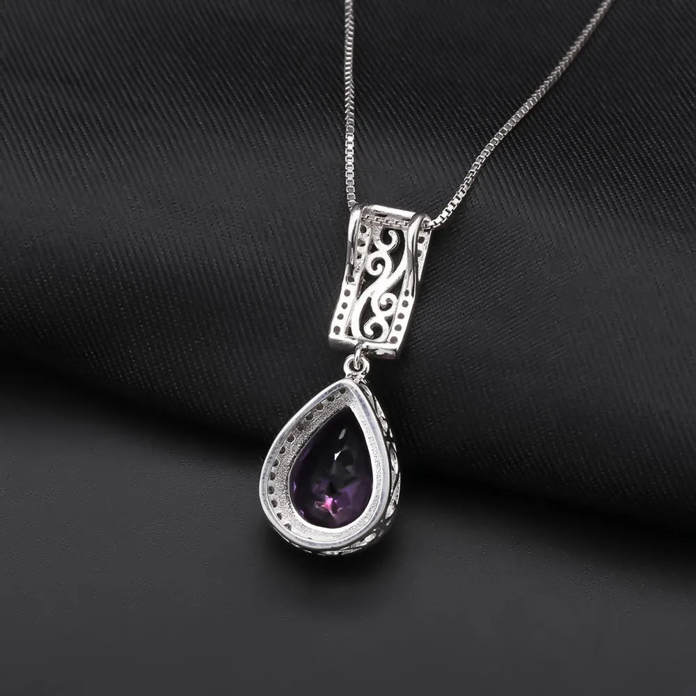 Amethyst Pear Cut Halo Necklace in Sterling Silver - Irosk Australia
