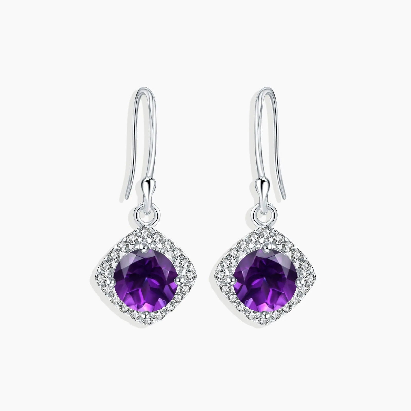 Amethyst Round Cut Drop Earrings in Sterling Silver - Irosk Australia