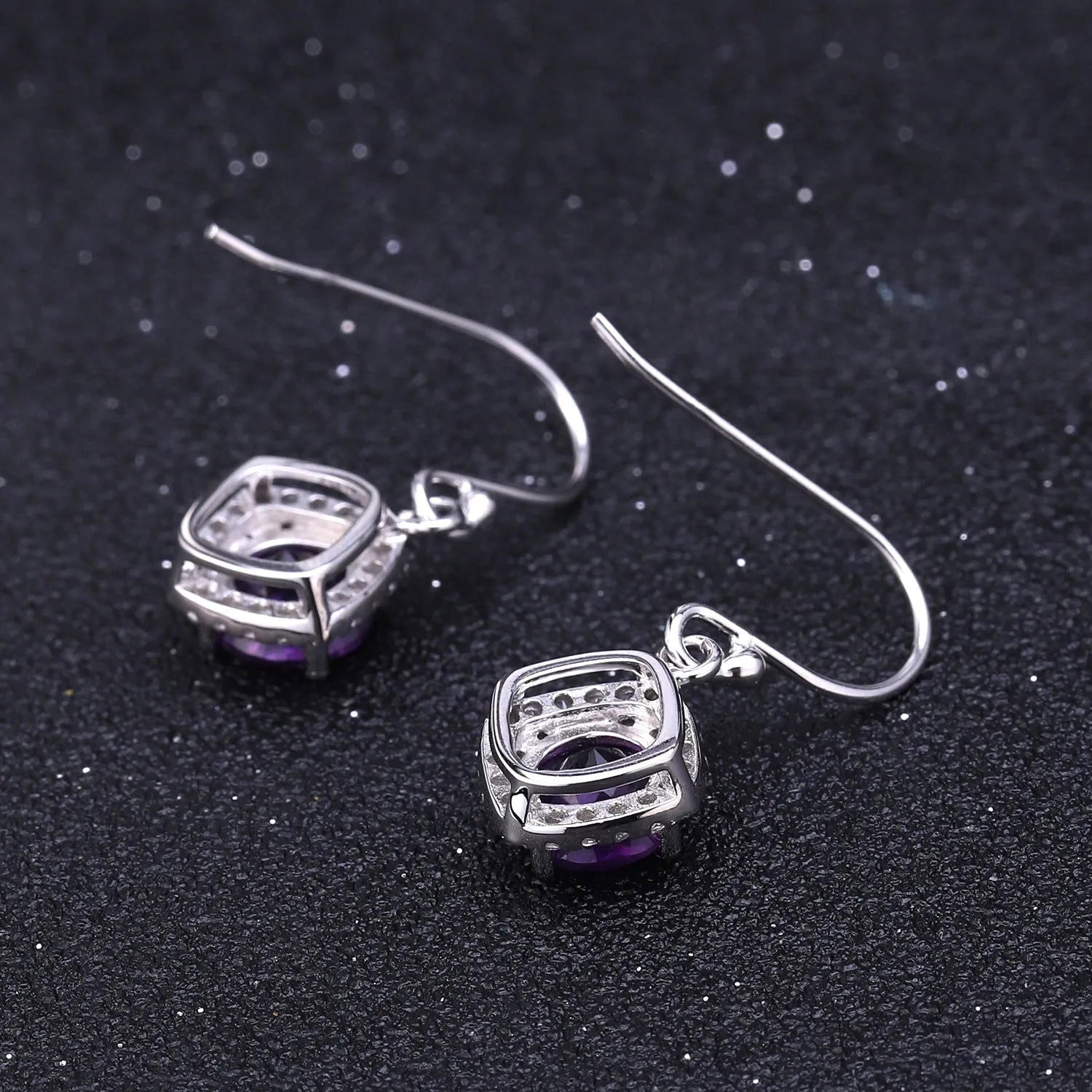 Amethyst Round Cut Drop Earrings in Sterling Silver - Irosk Australia