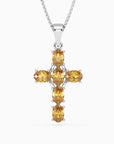 Citrine Cross Necklace in Sterling Silver – November Birthstone