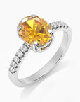 side view of citrine oval ring in silver