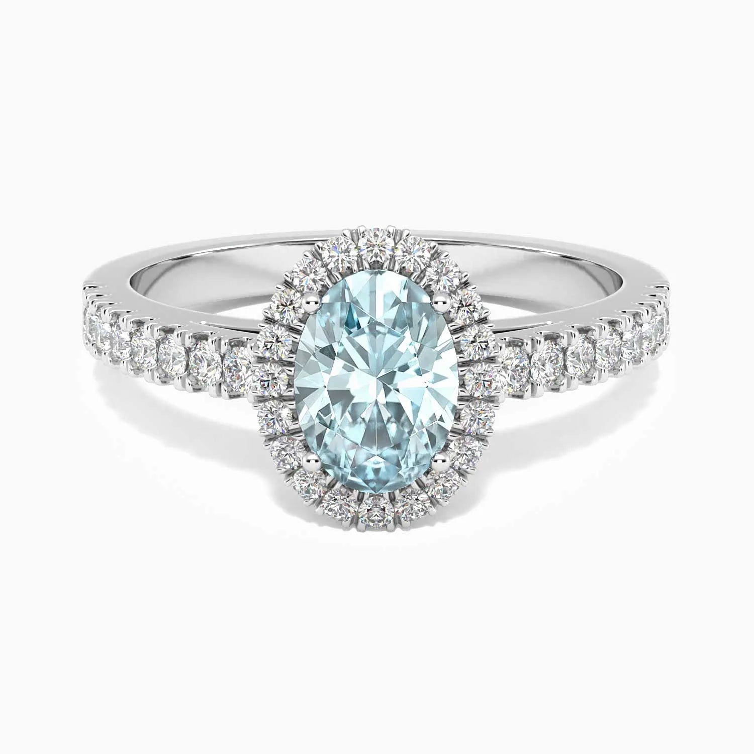 Classic Oval Aquamarine Halo Ring in Sterling Silver - Irosk Australia