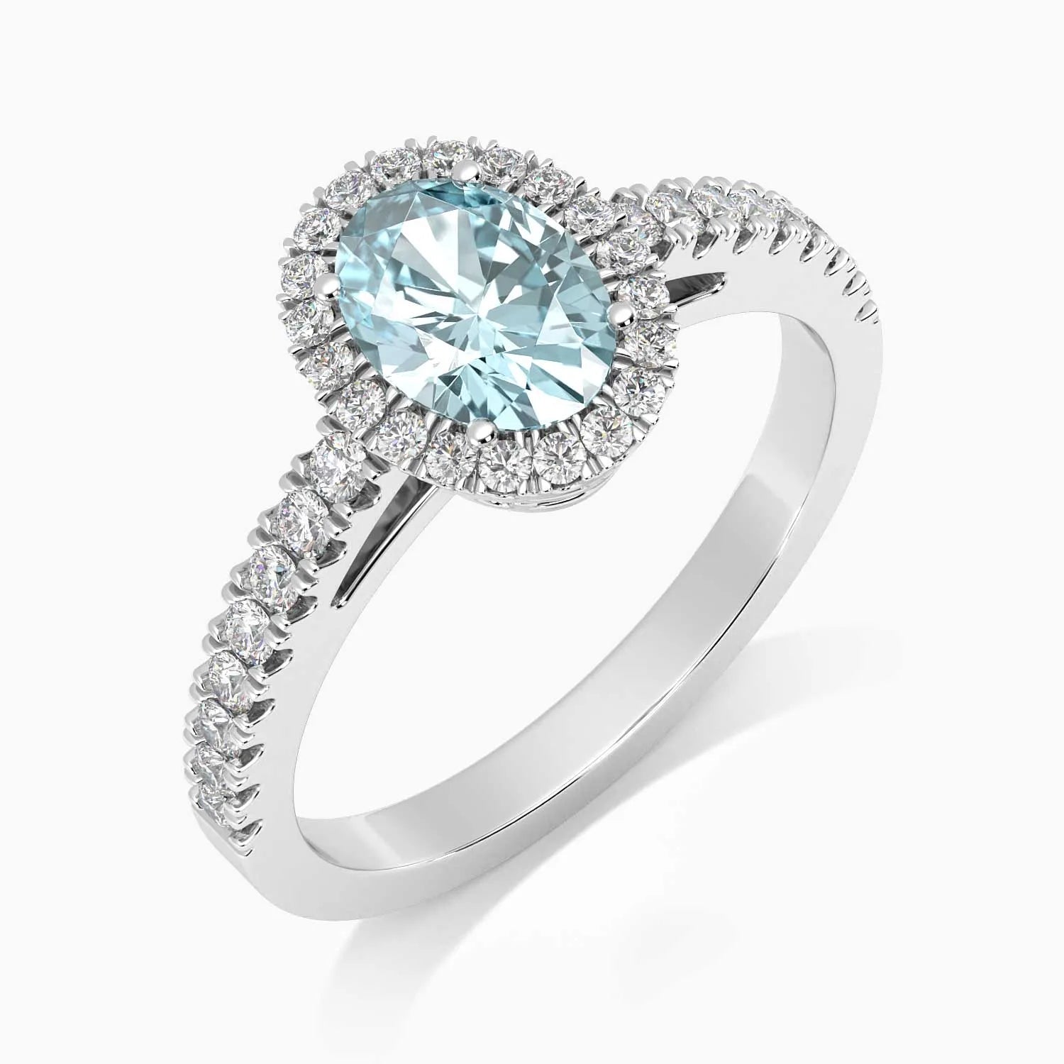 Classic Oval Aquamarine Halo Ring in Sterling Silver - Irosk Australia
