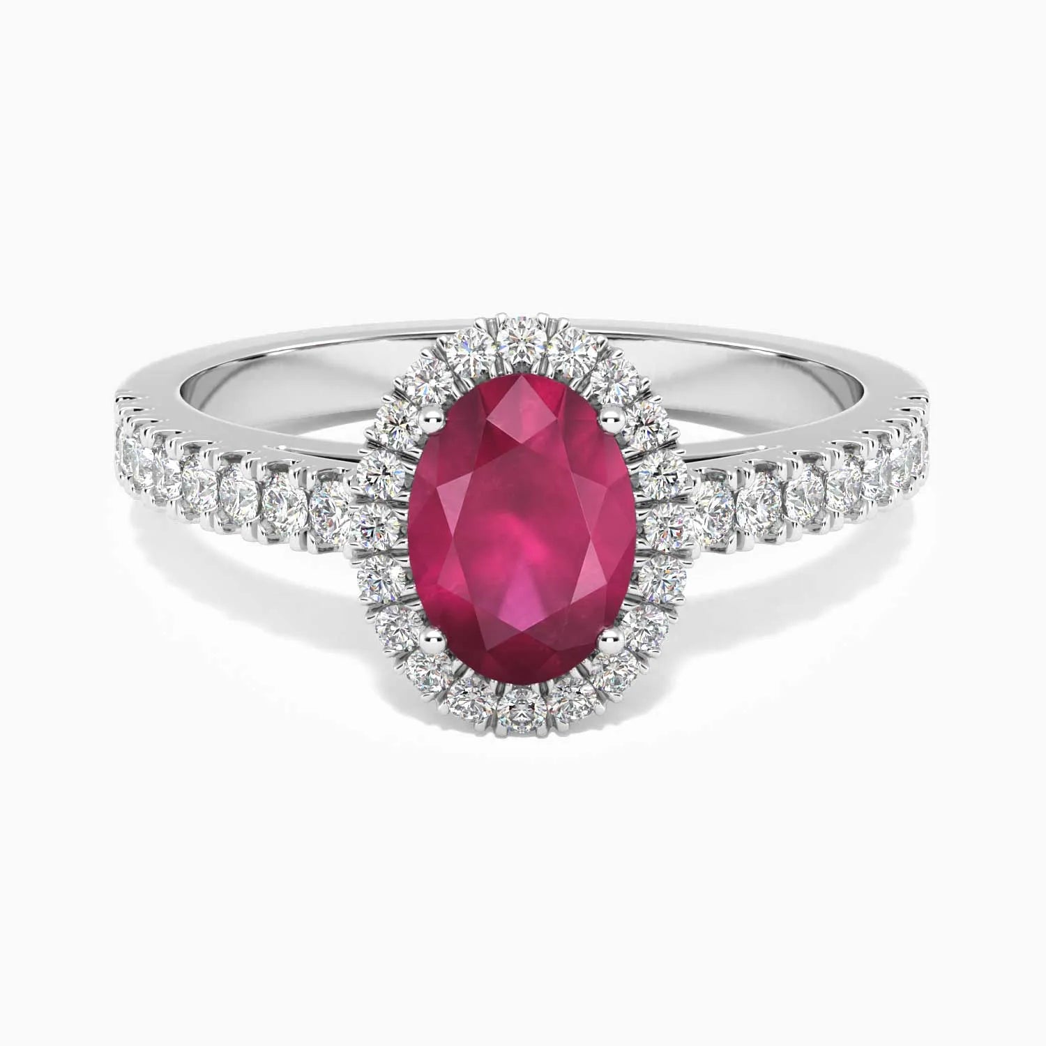 Classic Oval Ruby Halo Ring in Sterling Silver - Irosk Australia