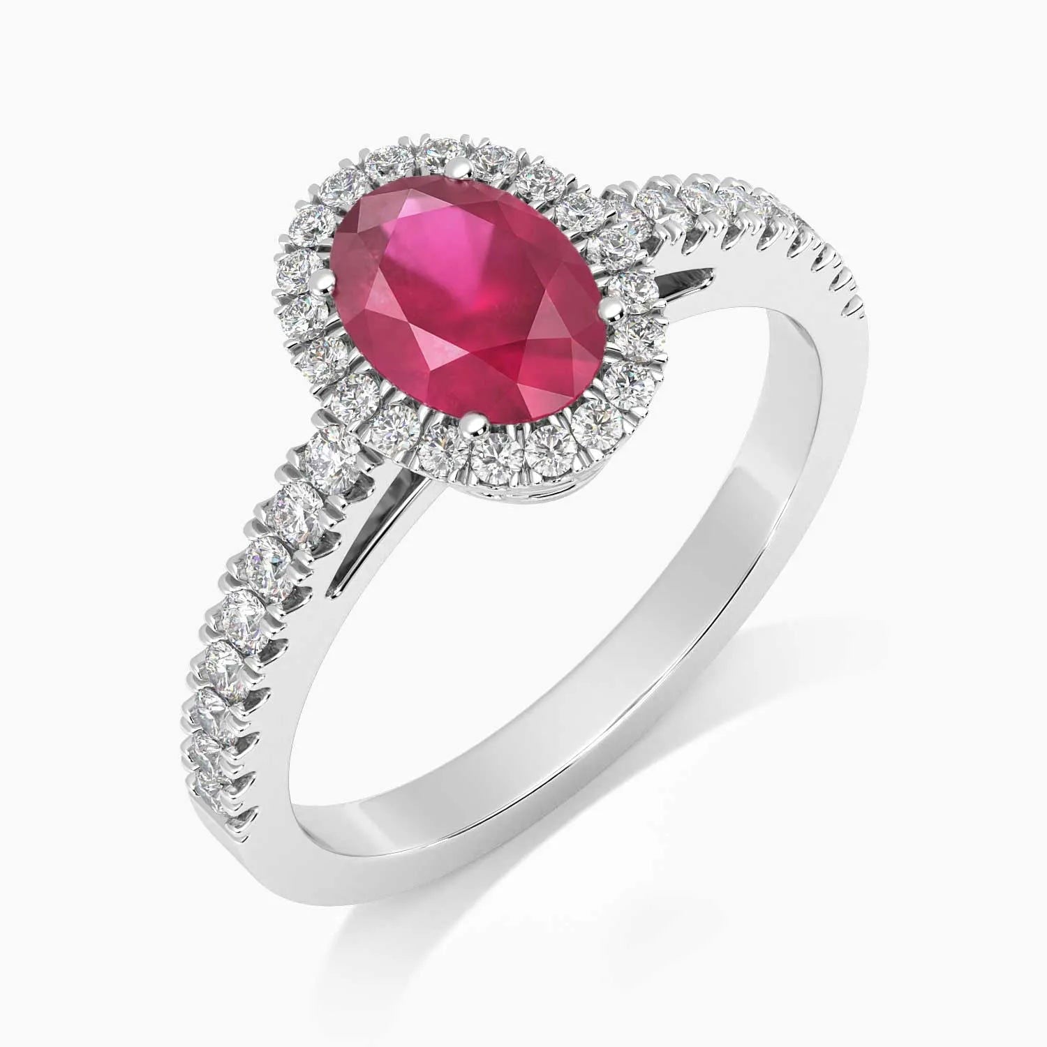 Classic Oval Ruby Halo Ring in Sterling Silver - Irosk Australia