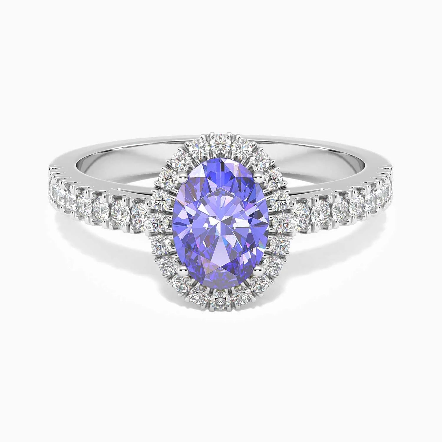 Classic Oval Tanzanite Halo Ring in Sterling Silver - Irosk Australia
