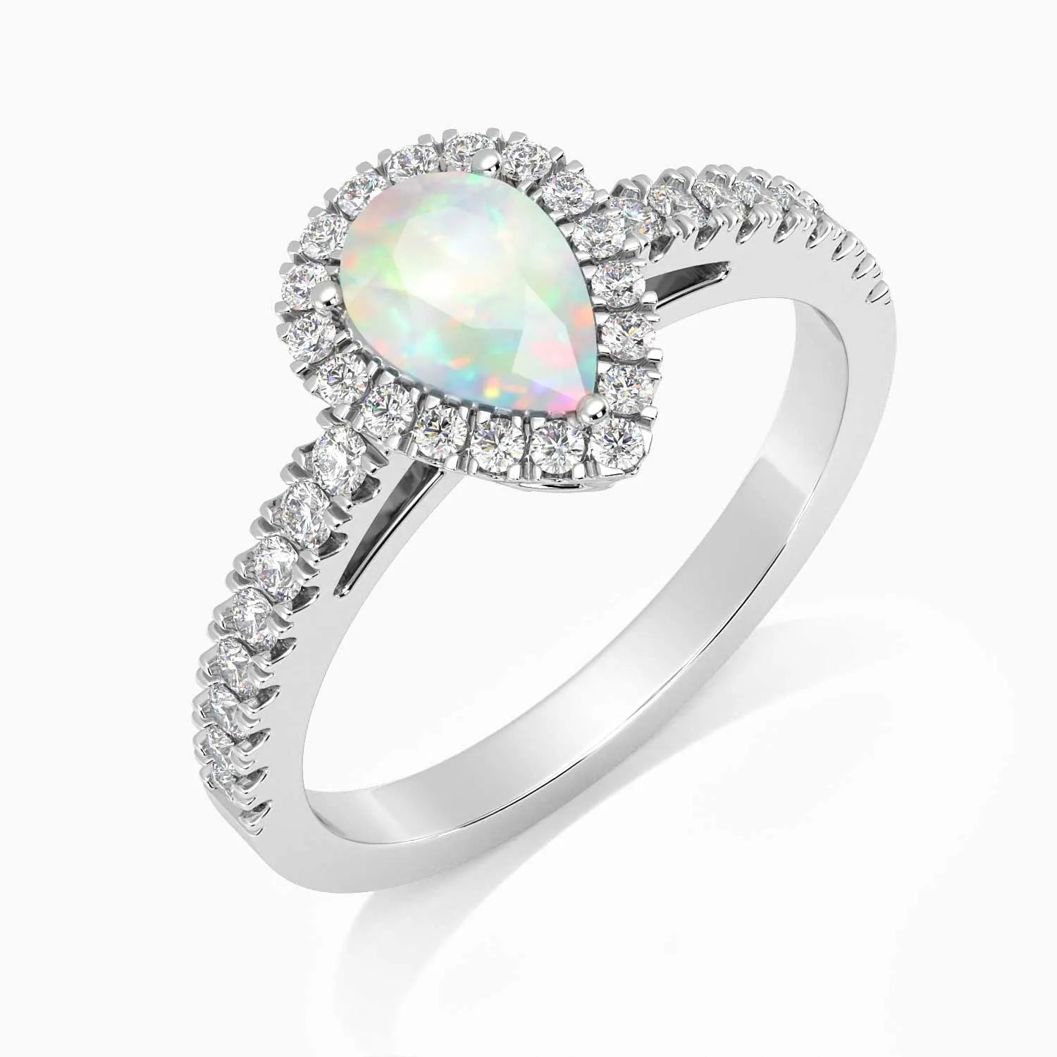 side view of pear shape silver opal ring