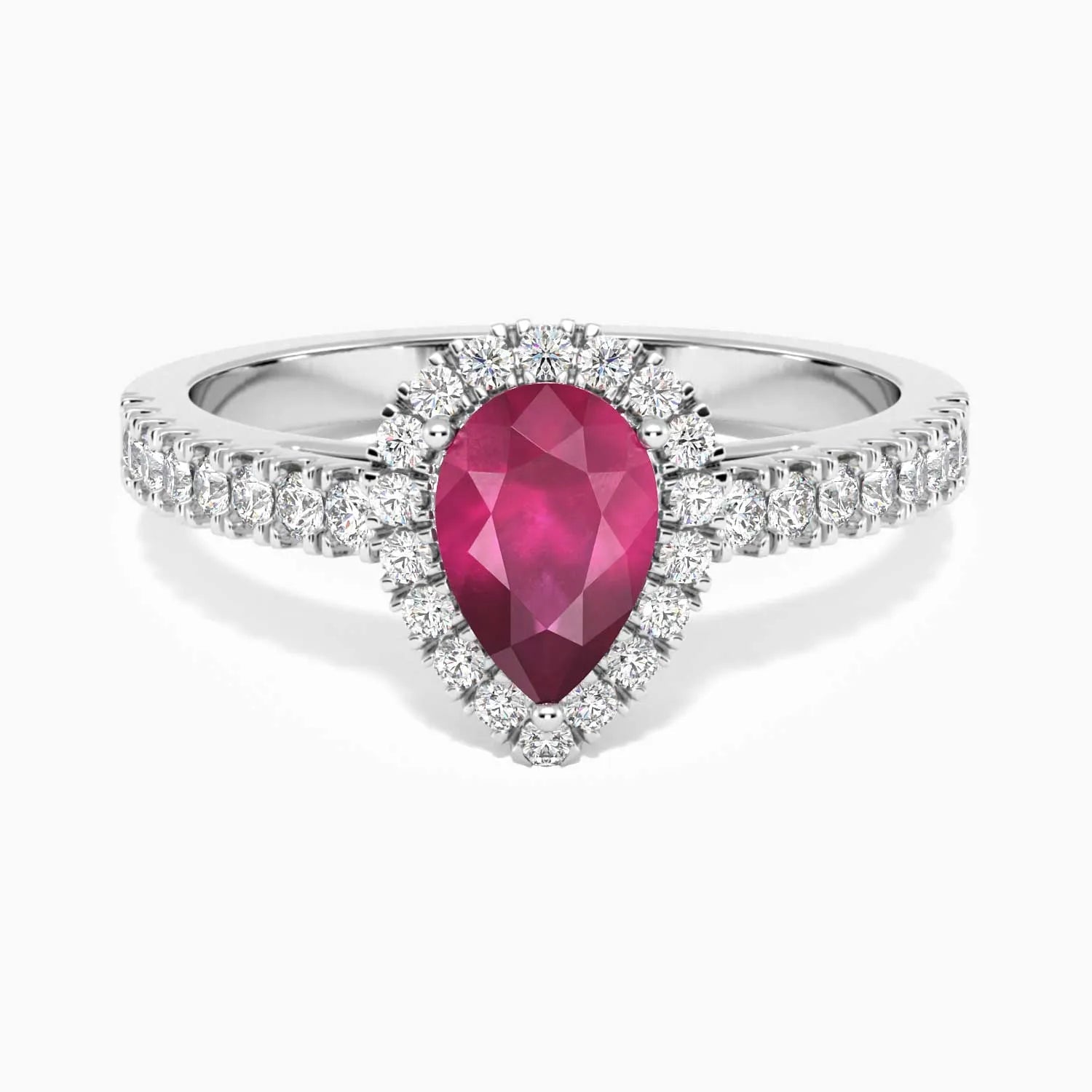 Classic Pear Ruby Halo Ring in Sterling Silver - Irosk Australia