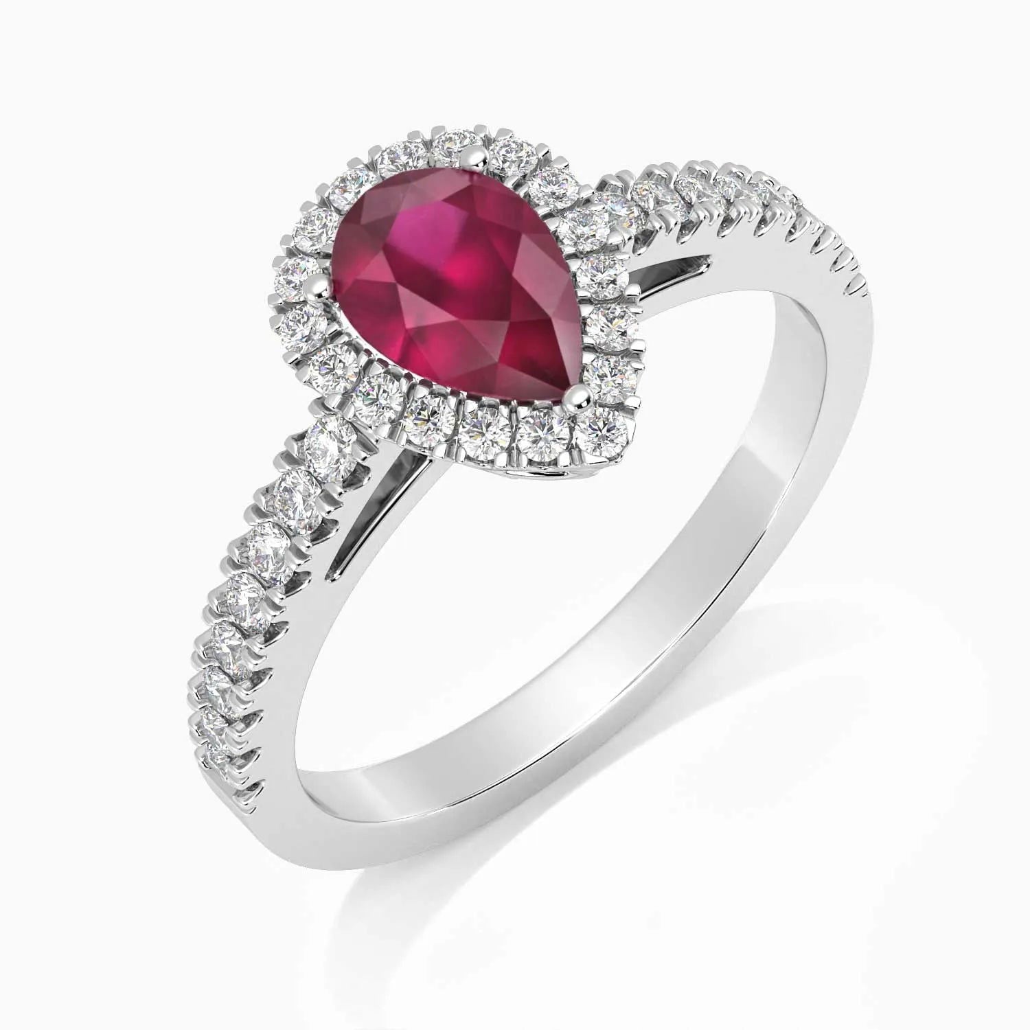 Classic Pear Ruby Halo Ring in Sterling Silver - Irosk Australia