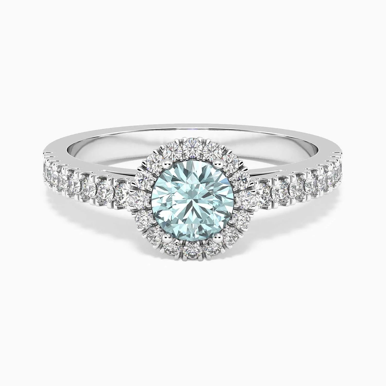 Classic Round Aquamarine Halo Ring in Sterling Silver - Irosk Australia