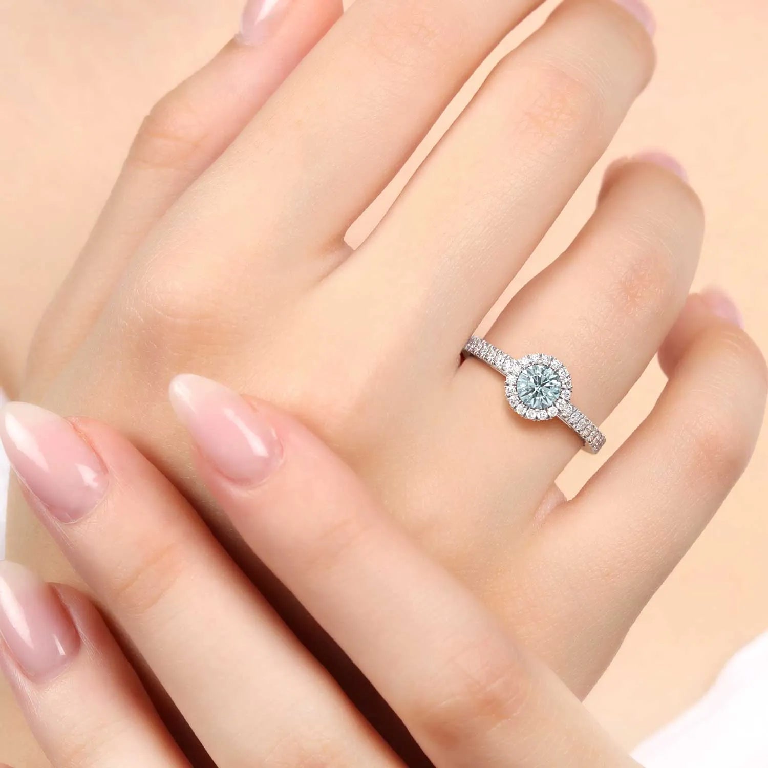 Classic Round Aquamarine Halo Ring in Sterling Silver - Irosk Australia