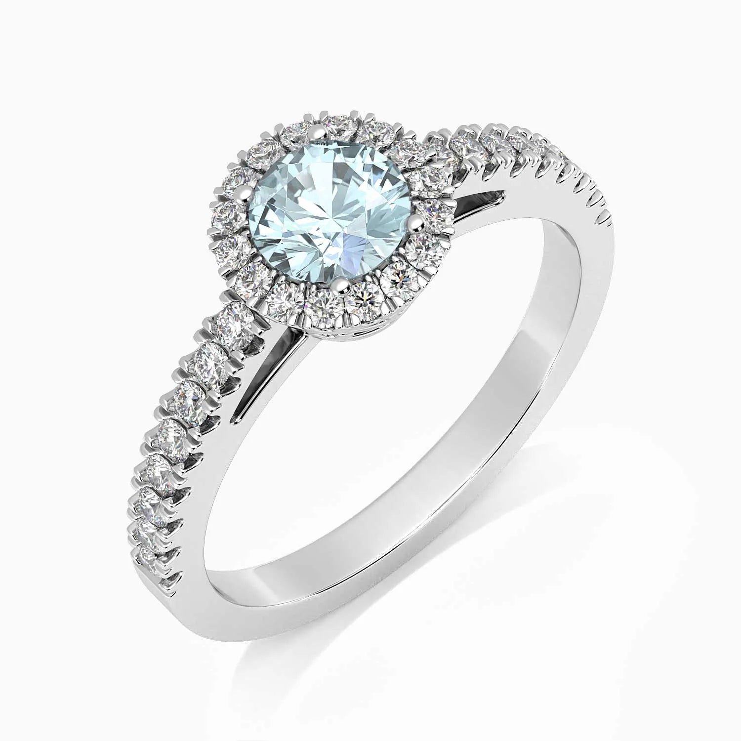 Classic Round Aquamarine Halo Ring in Sterling Silver - Irosk Australia