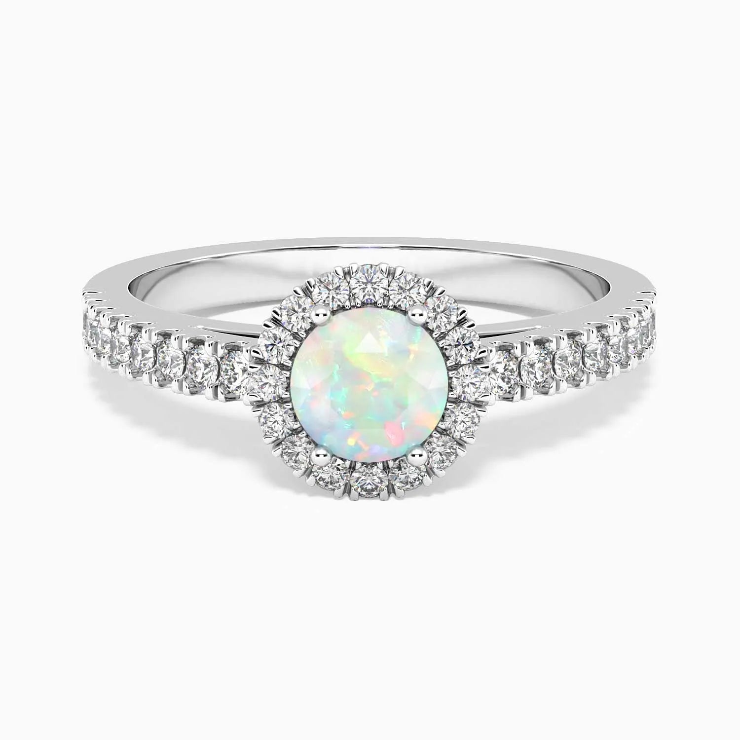 Round Shape Halo Opal Ring in 925 Silver