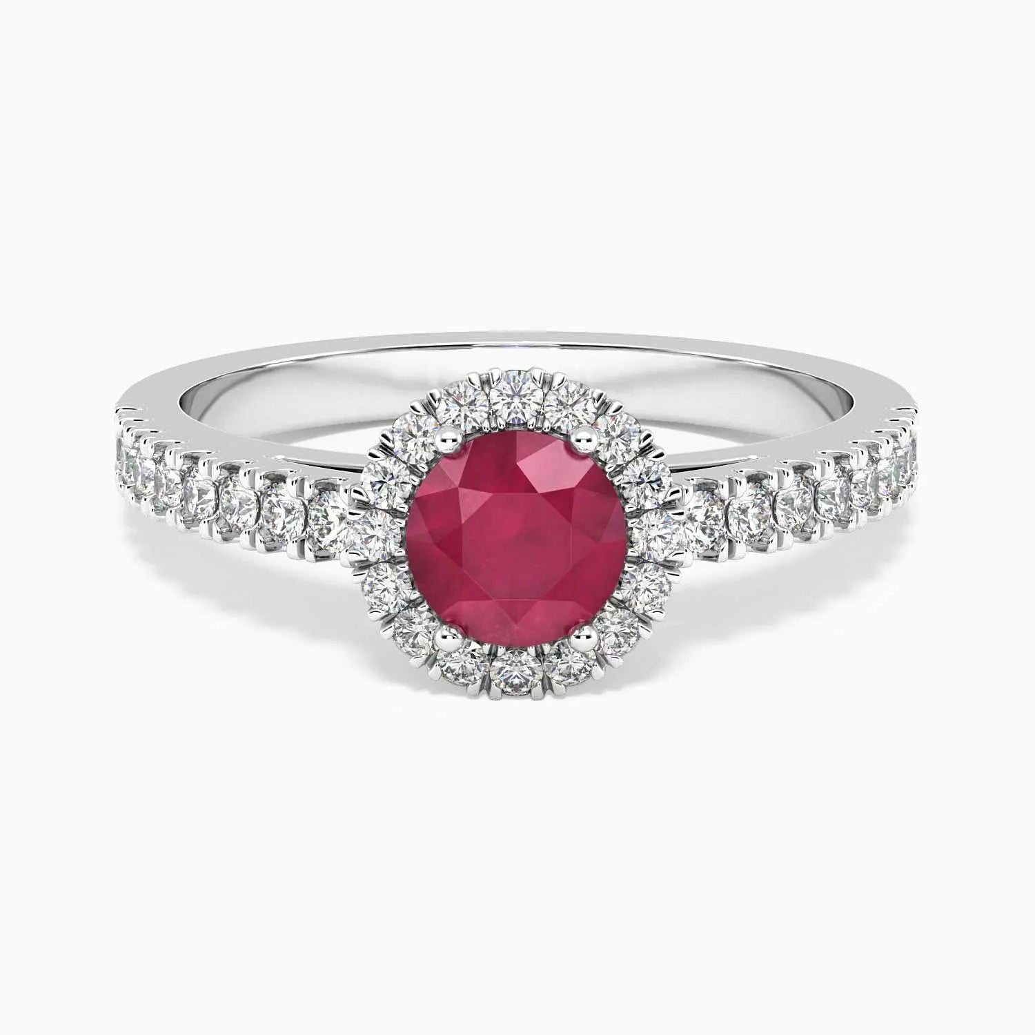 Classic Round Ruby Halo Ring in Sterling Silver - Irosk Australia