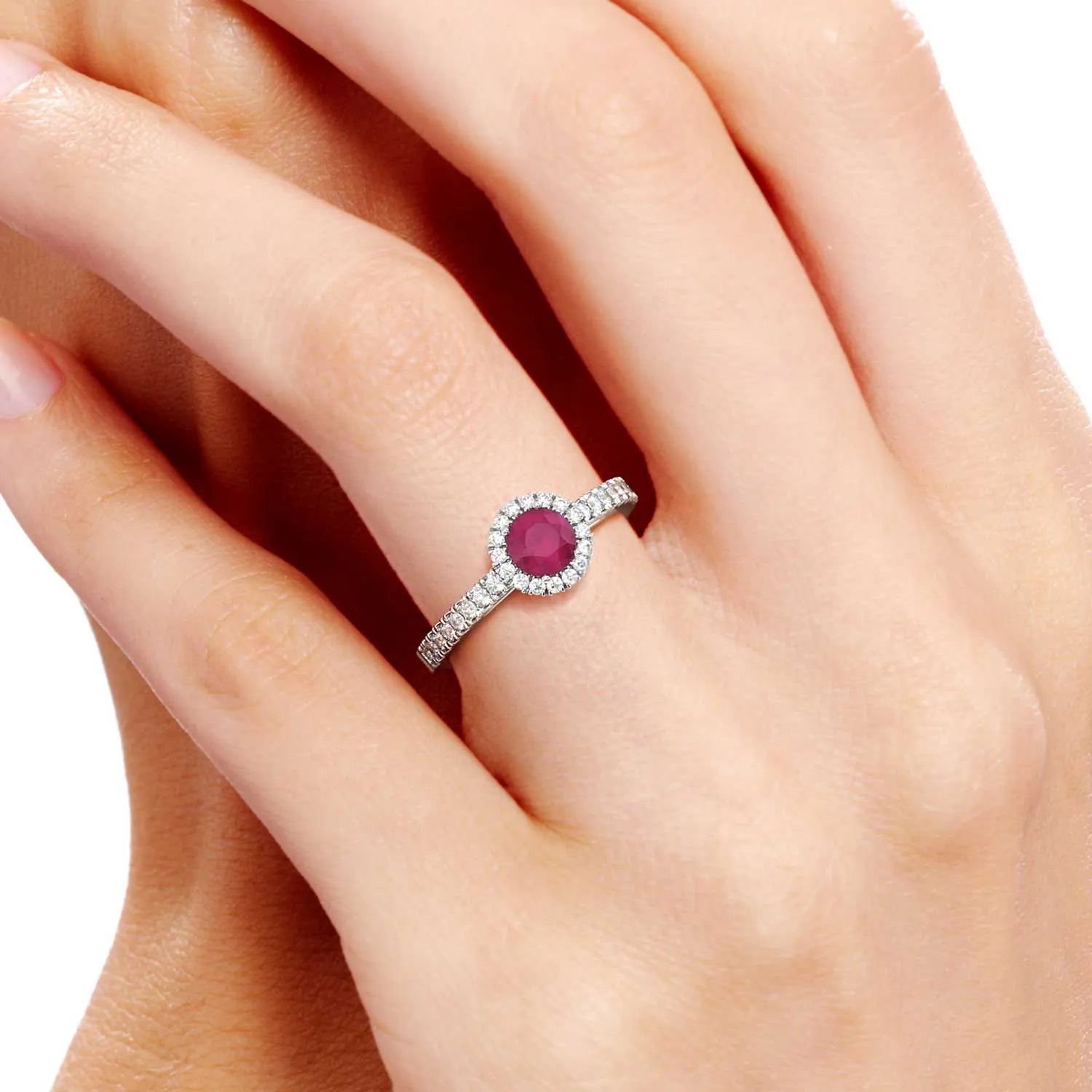 Classic Round Ruby Halo Ring in Sterling Silver - Irosk Australia