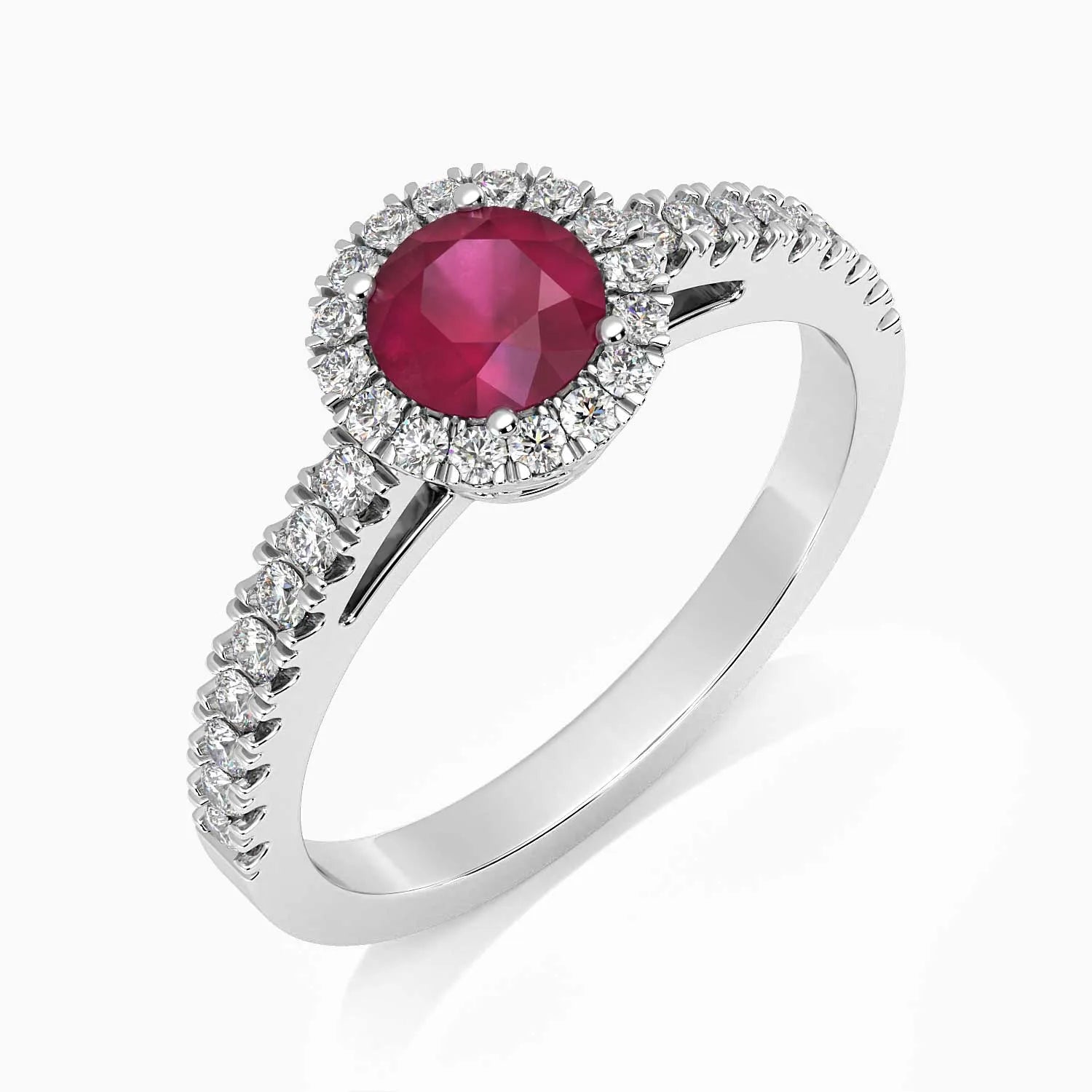 Classic Round Ruby Halo Ring in Sterling Silver - Irosk Australia